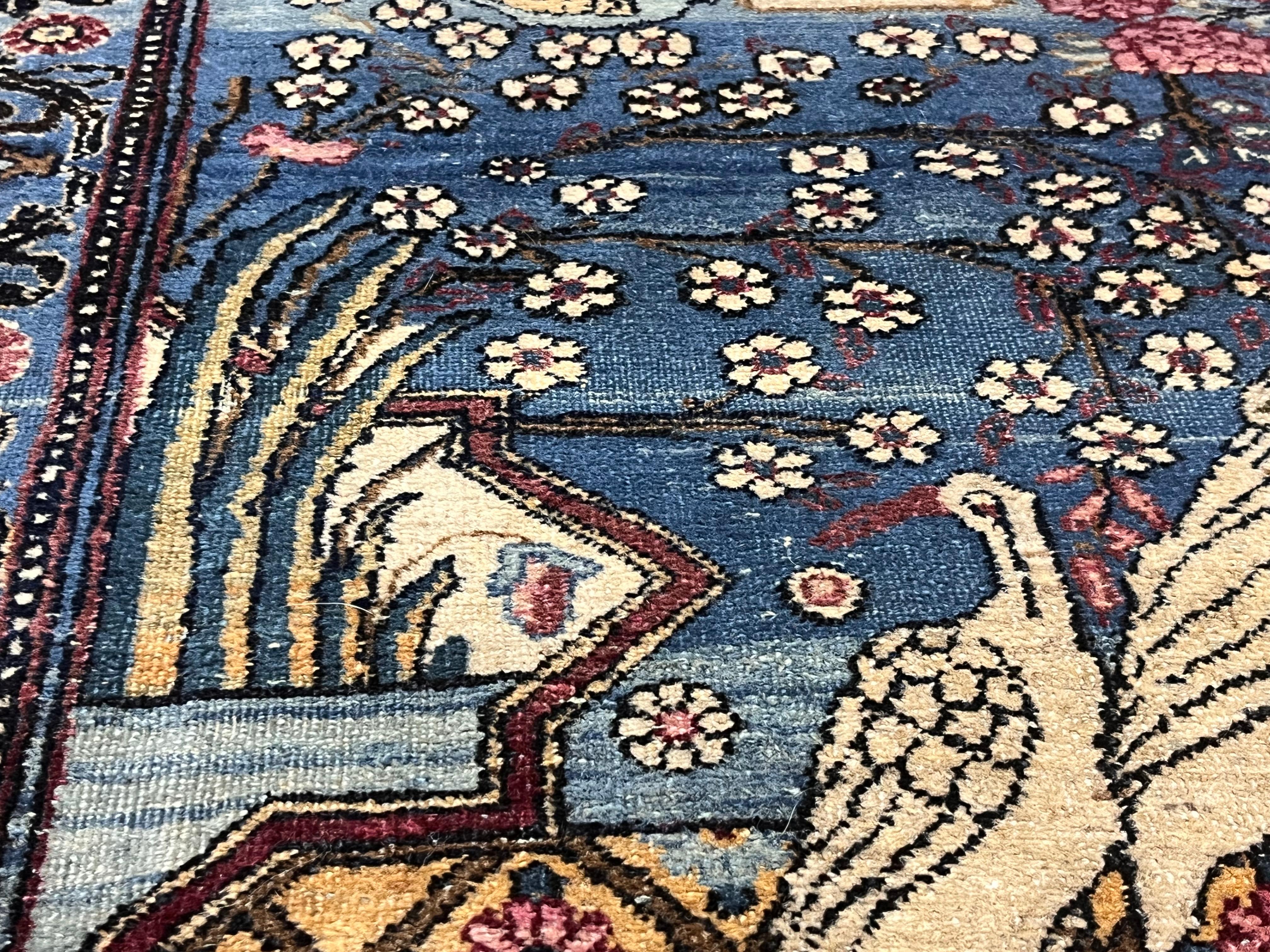 Extremely Fine Antique Persian Tehran with great and rare color background Rug For Sale 1