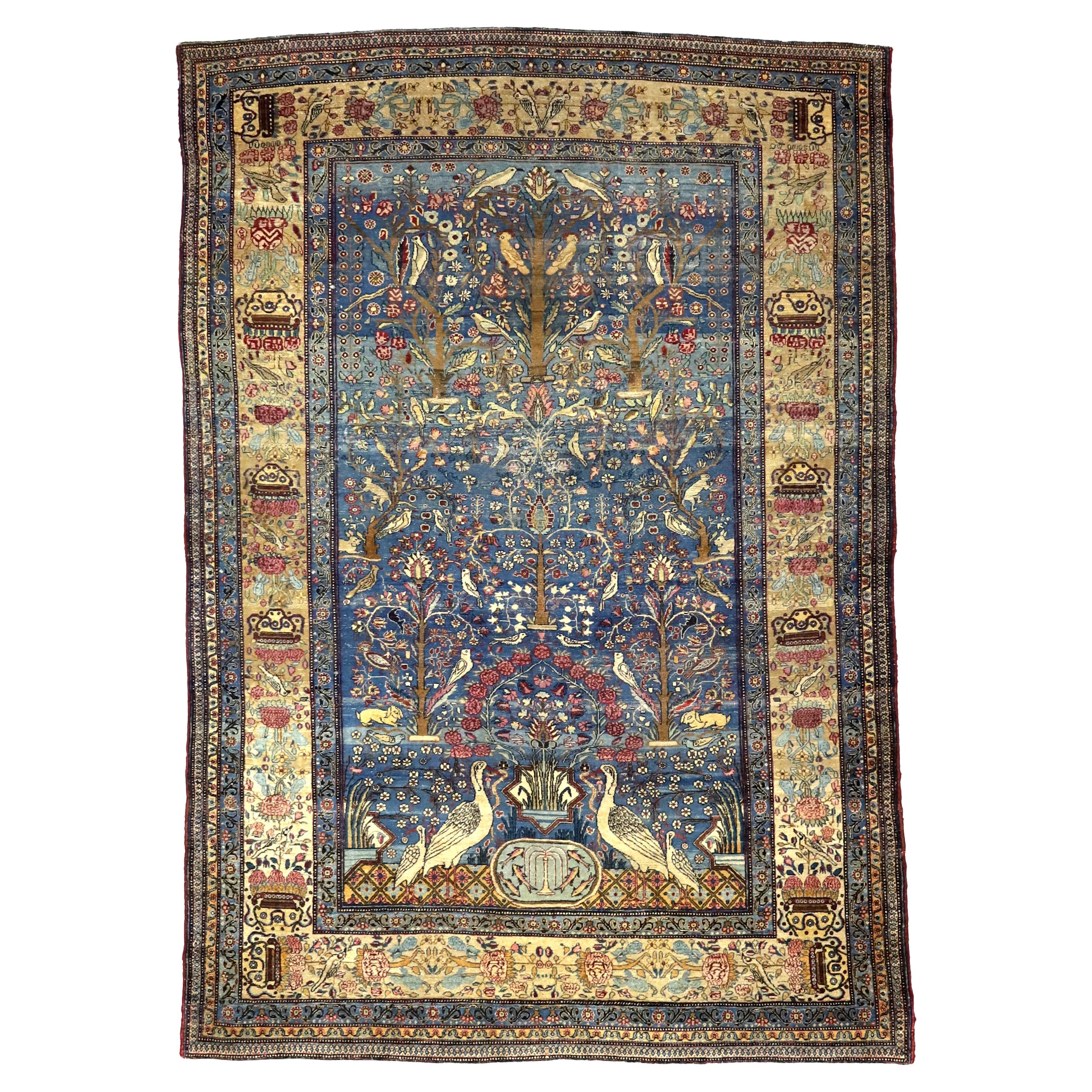 Extremely Fine Antique Persian Tehran with great and rare color background Rug