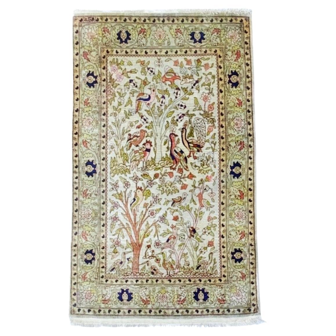 Extremely Fine Antique Turkish Silk Hereke Rug 2'0" x 3’5”