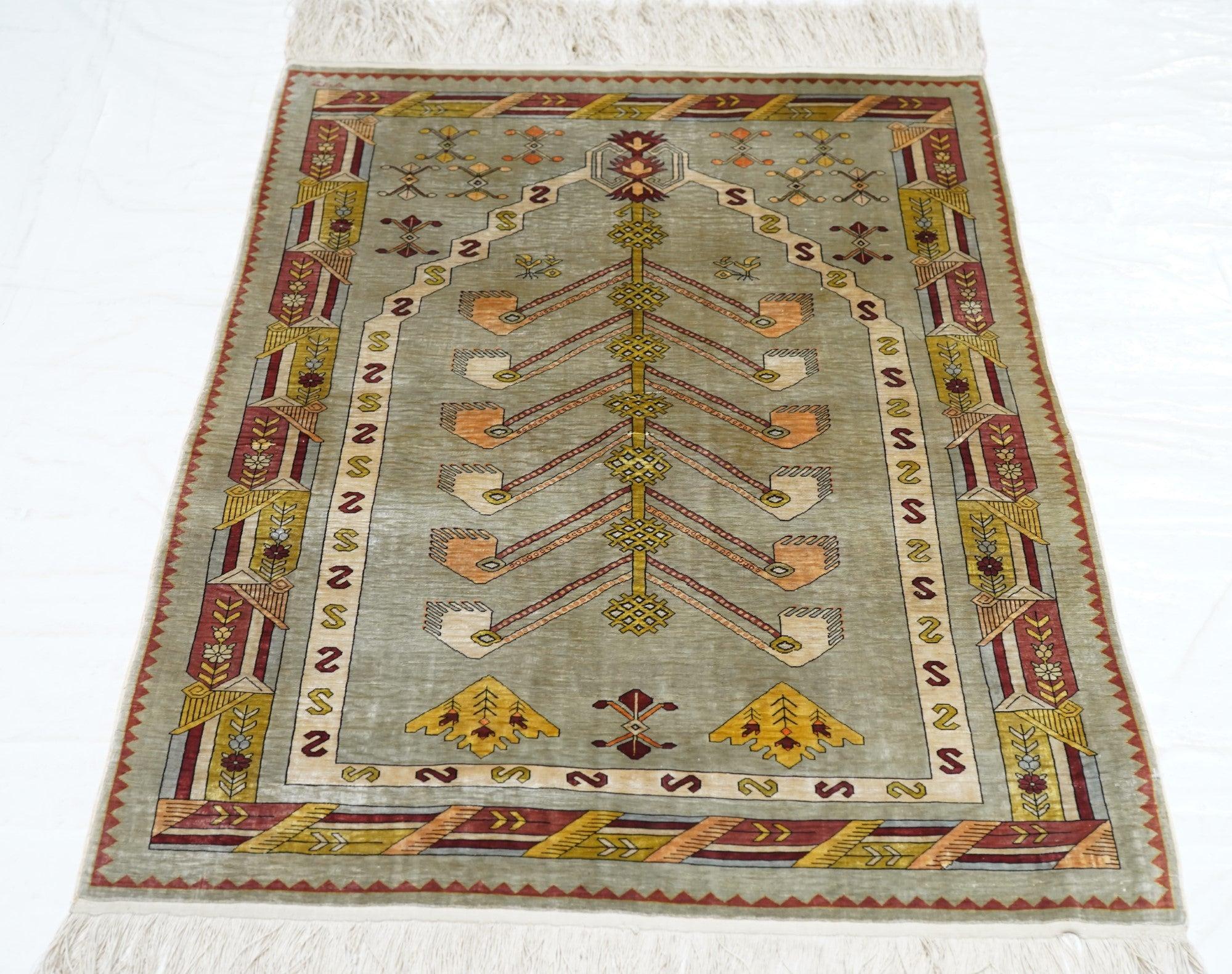 Hand-Knotted Extremely Fine Antique Turkish Silk Hereke Rug 2'6'' x 3'5'' For Sale