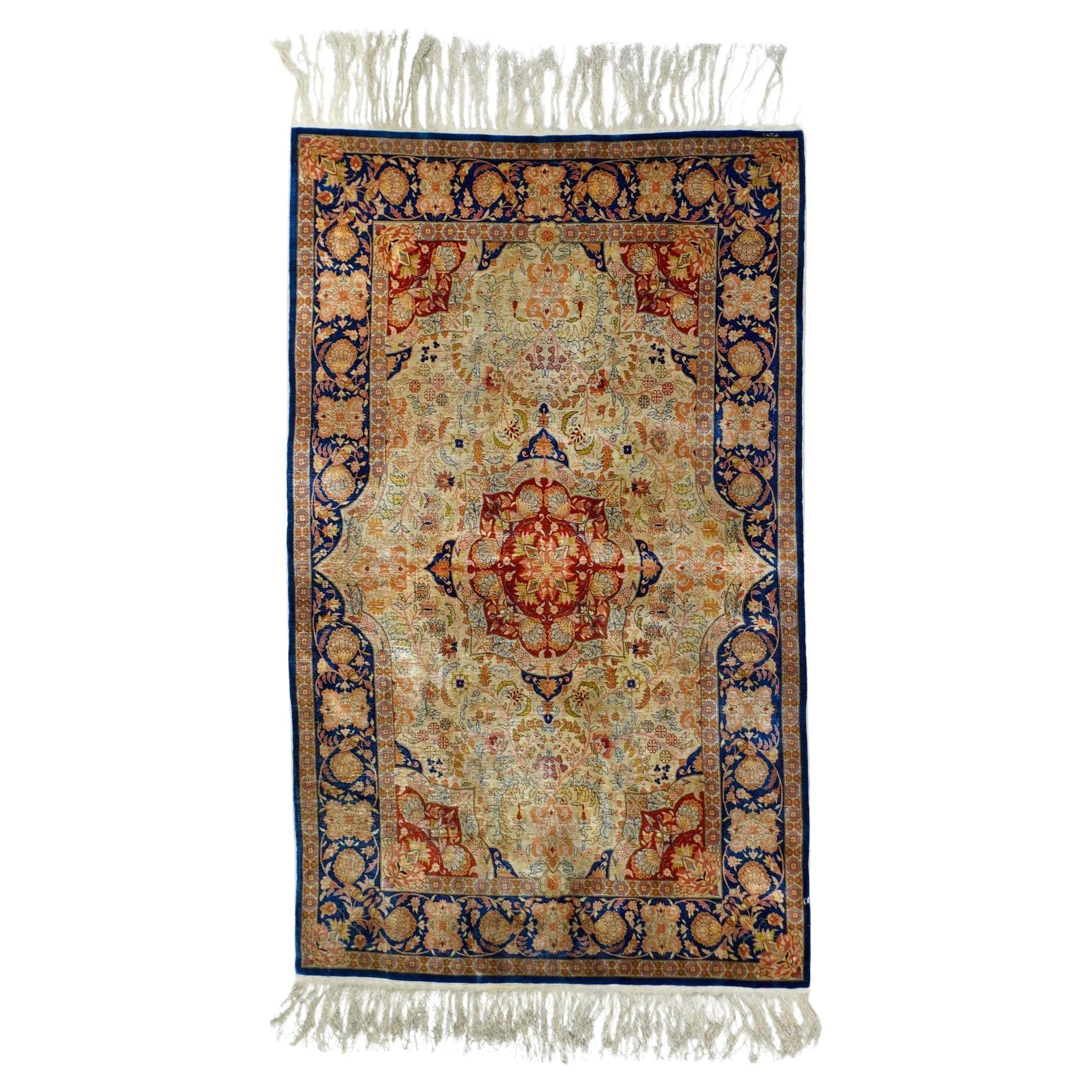 Extremely Fine Antique Turkish Silk Hereke Rug Signed by the Master Weaver