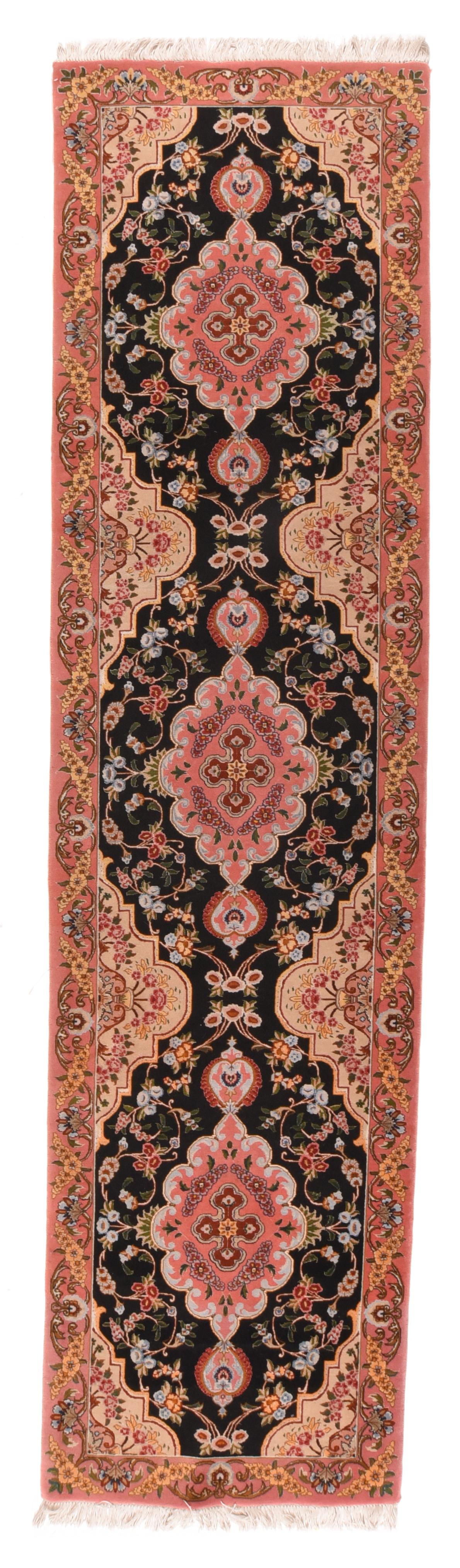Annodato a mano Tappeto Tabriz nero 2'7'' x 10'3'' in vendita