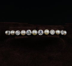 Extremely Fine Edwardian Natural Pearl Diamond Platinum Riviere Bracelet