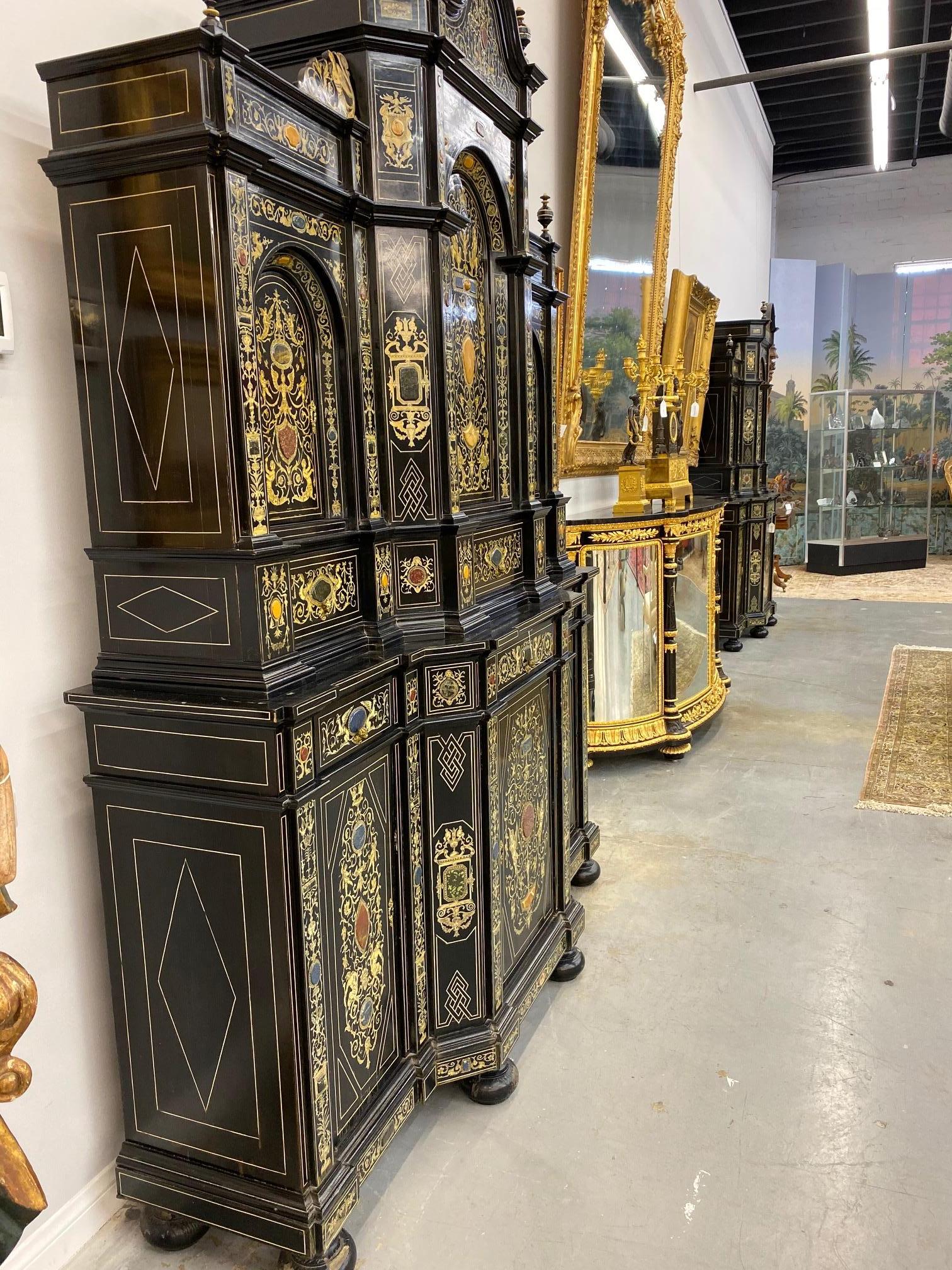Extremely Fine Italian Baroque Ebonized Wood, Faux Ivory, and Hardstone Cabinet For Sale 4