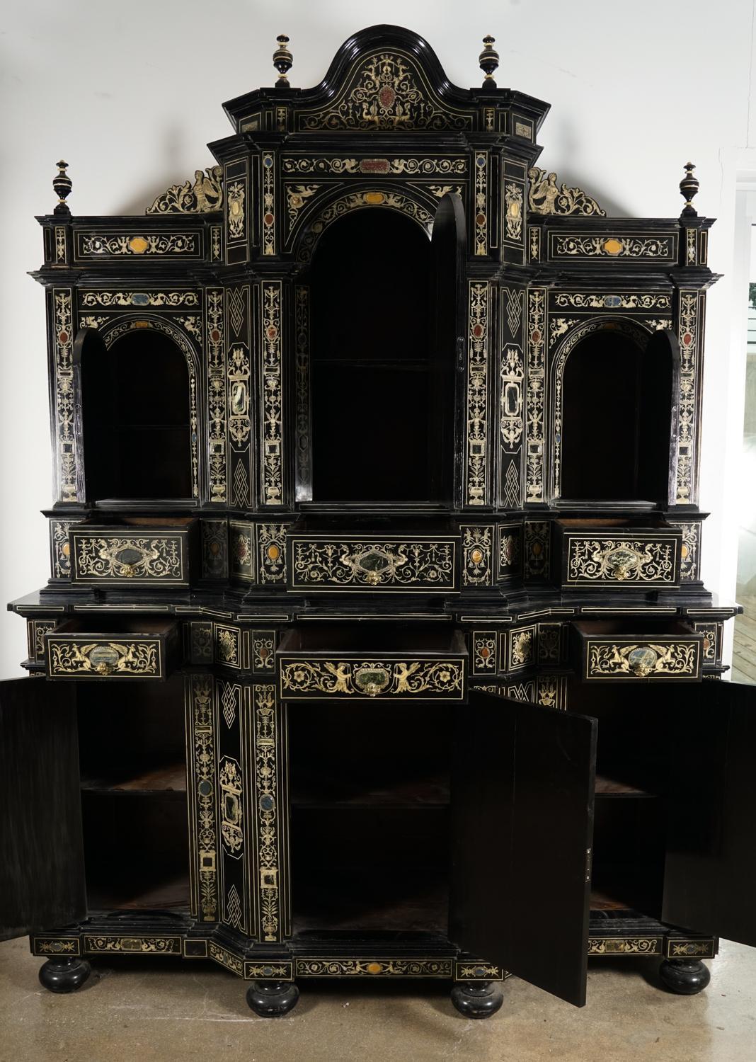 Extremely Fine Italian Baroque Ebonized Wood, Faux Ivory, and Hardstone Cabinet  9