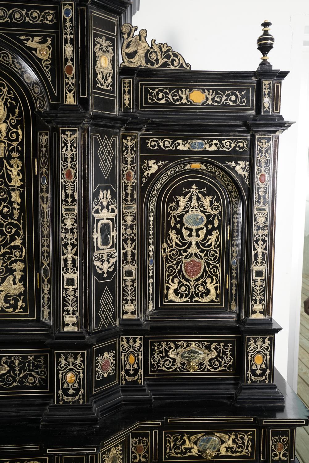 Extremely Fine Italian Baroque Ebonized Wood, Faux Ivory, and Hardstone Cabinet  10
