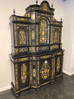 Extremely Fine Italian Baroque Ebonized Wood, Faux Ivory, and Hardstone Cabinet