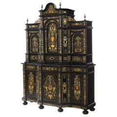 Vintage Extremely Fine Italian Baroque Ebonized Wood, Faux Ivory, and Hardstone Cabinet 