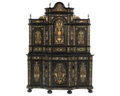 Extremely Fine Italian Baroque Ebonized Wood, Faux Ivory, and Hardstone Cabinet