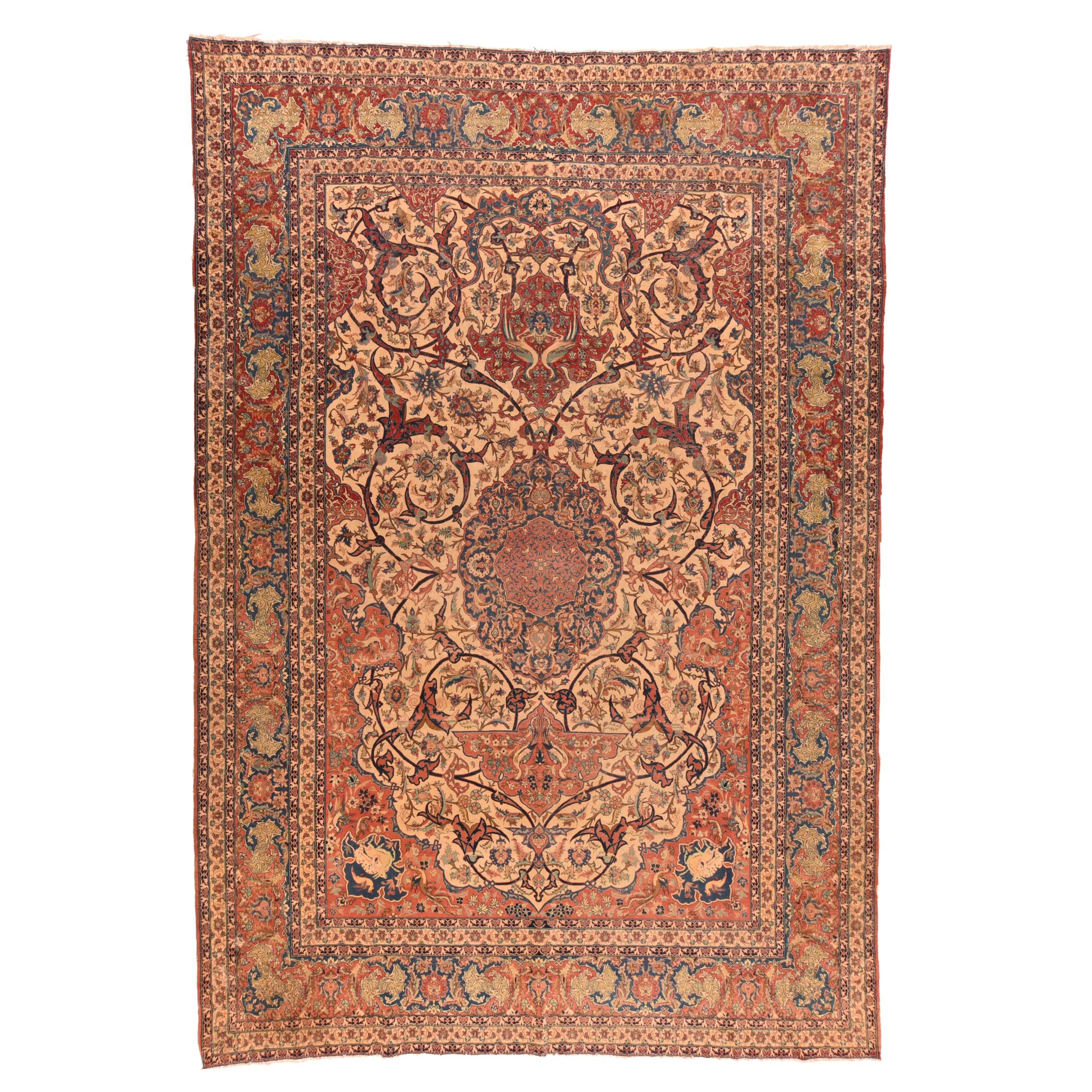 Pair of Vintage Wool and Silk Persian Isfahan Rugs For Sale at 1stDibs