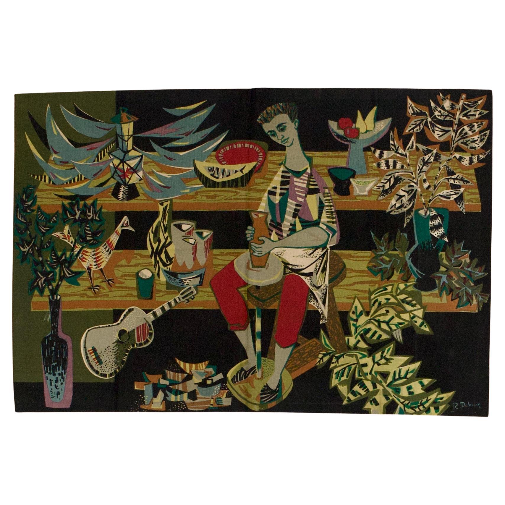 Extremely Fine Mid Century French Tapestry design and Signed by R Debir