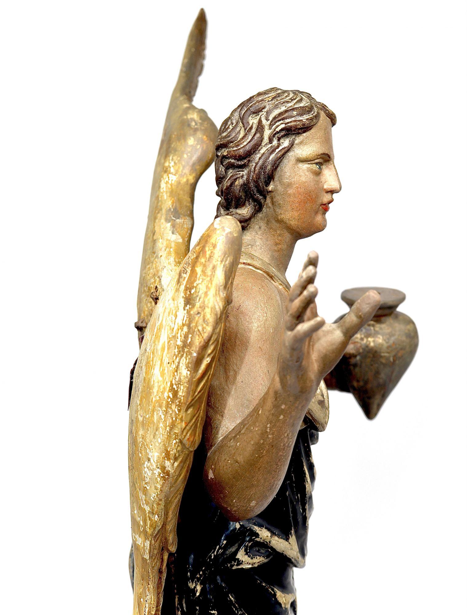 Extremely Fine Northern European Carved Wood and Polychrome Decorated Figure In Distressed Condition For Sale In North Miami, FL