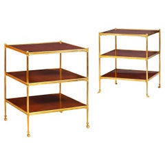 Vintage Extremely Fine Pair Three-Tier Mahogany Bronze Side Tables, Jansen attr.