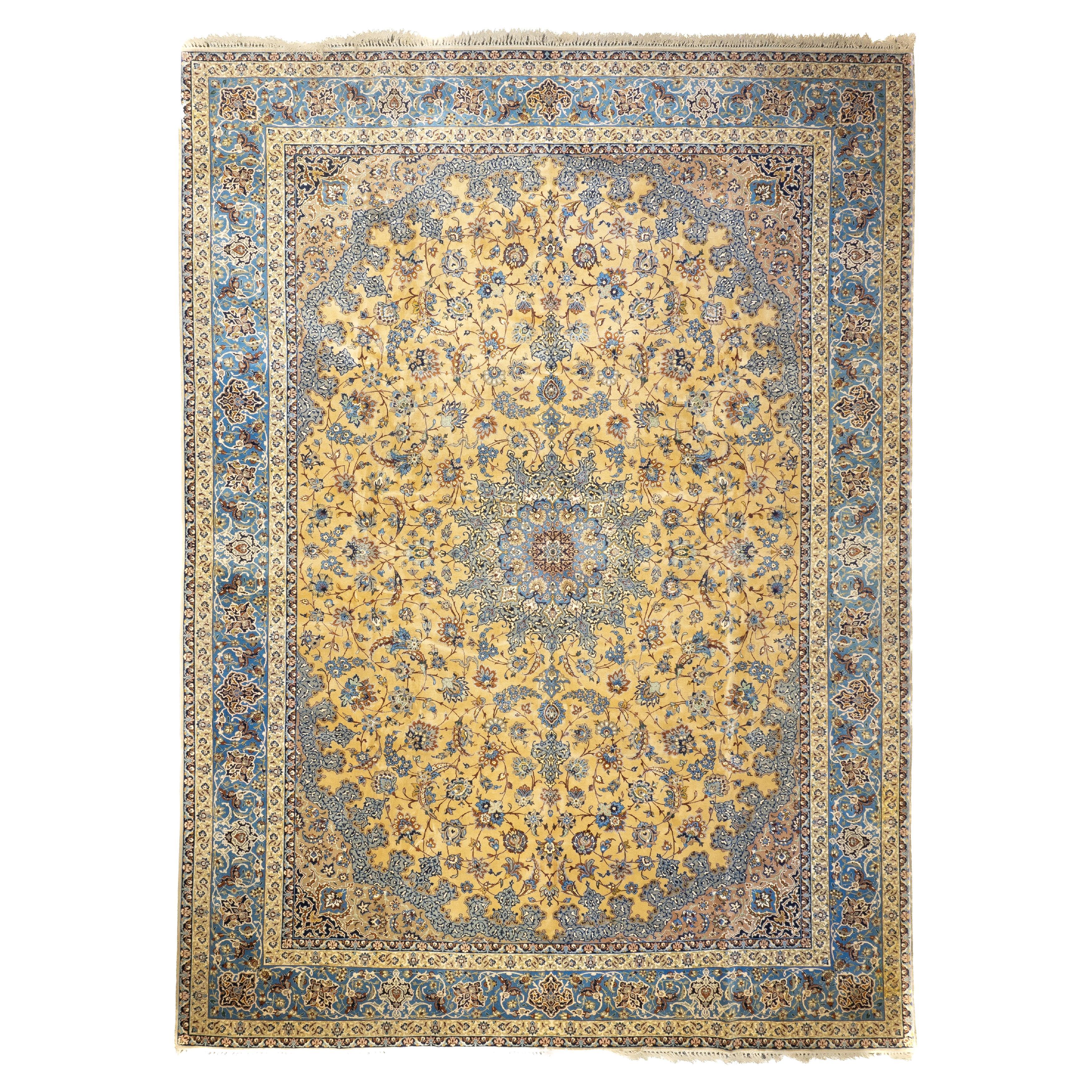 Tappeto persiano Isfahan in lana e seta estremamente fine 10'6'' x 13'11''