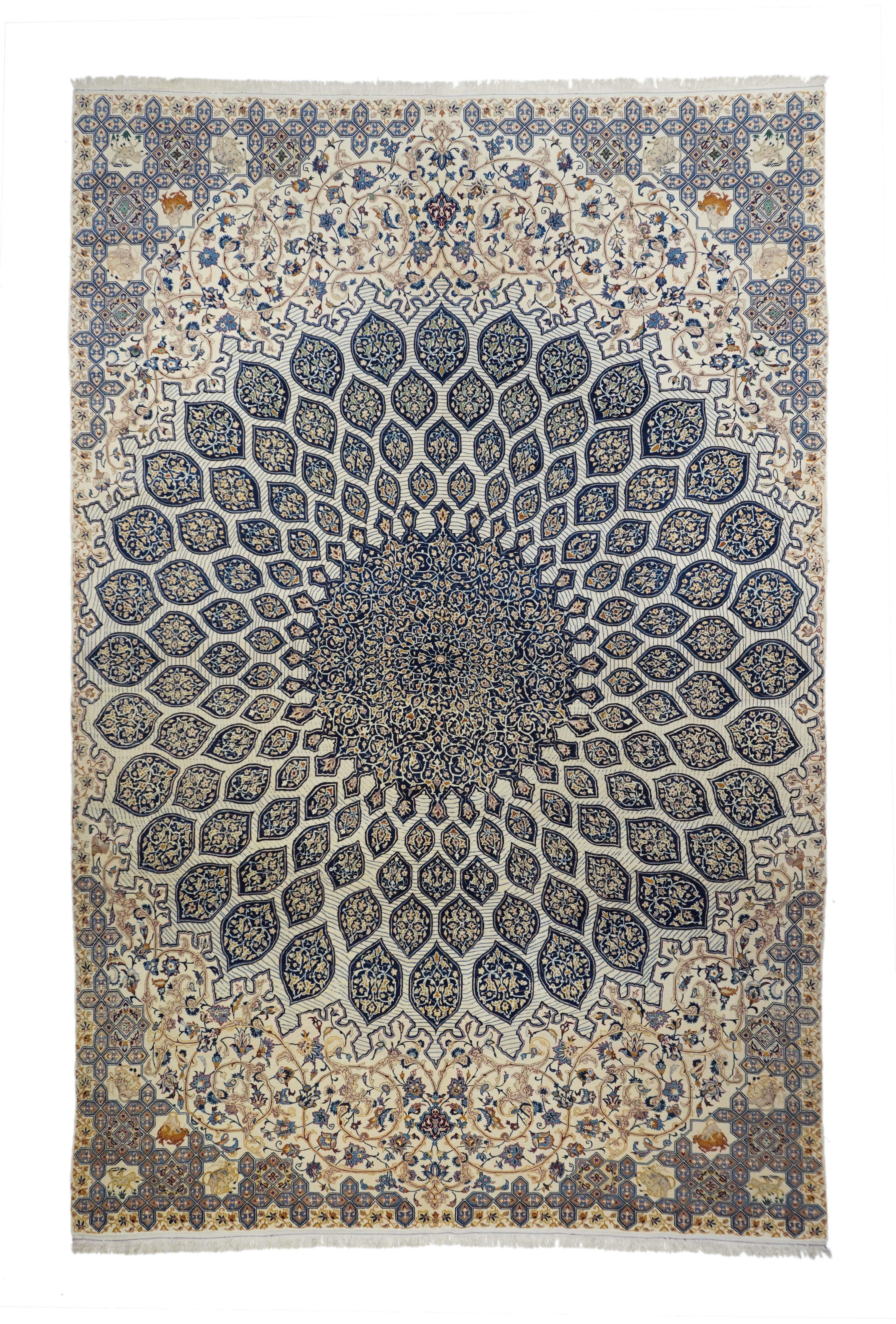 Tappeto persiano Isfahan in lana e seta estremamente pregiato 7'4'' x 11'4''
 