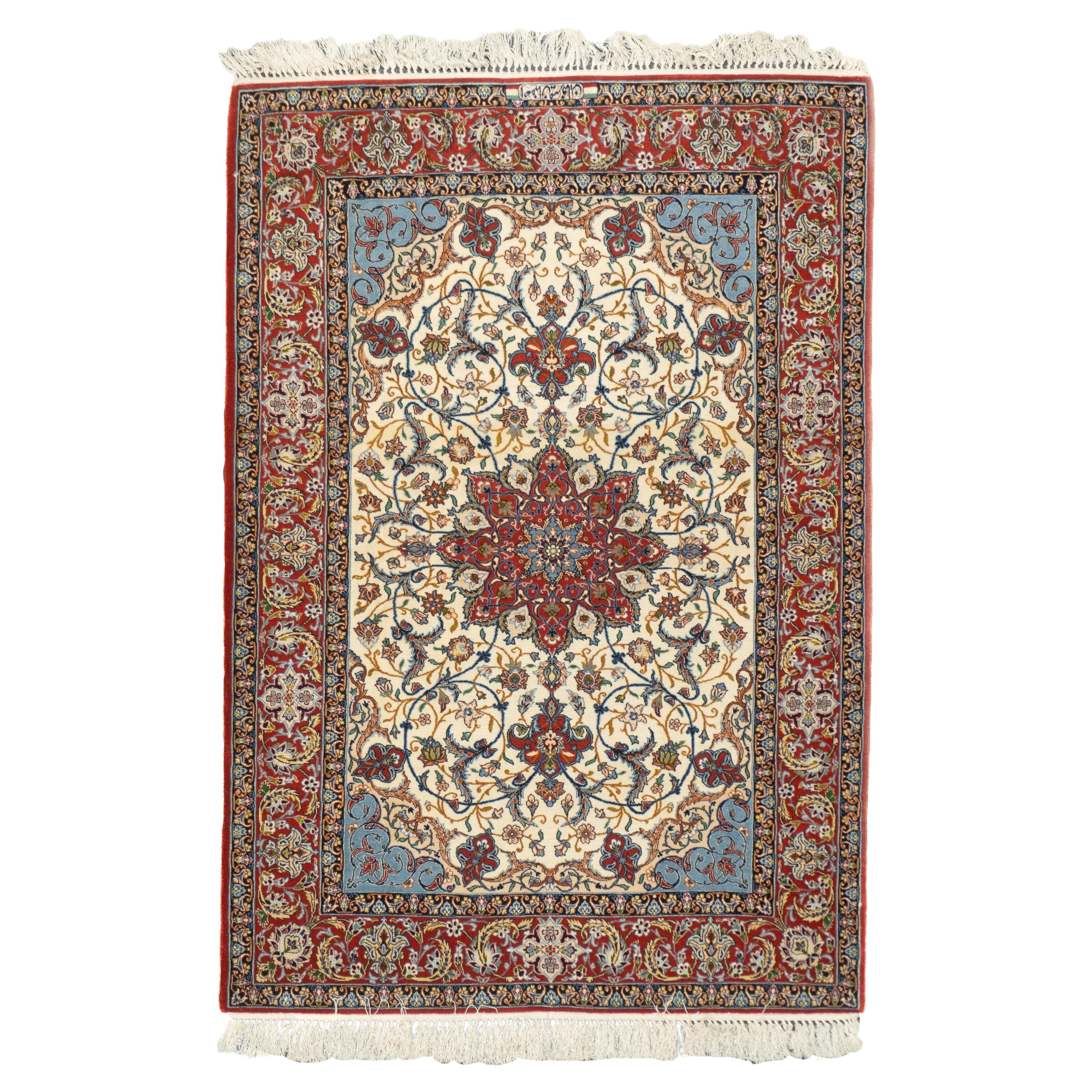Tappeto persiano Isfahan in lana e seta, estremamente fine, 3'8'' x 5'3''