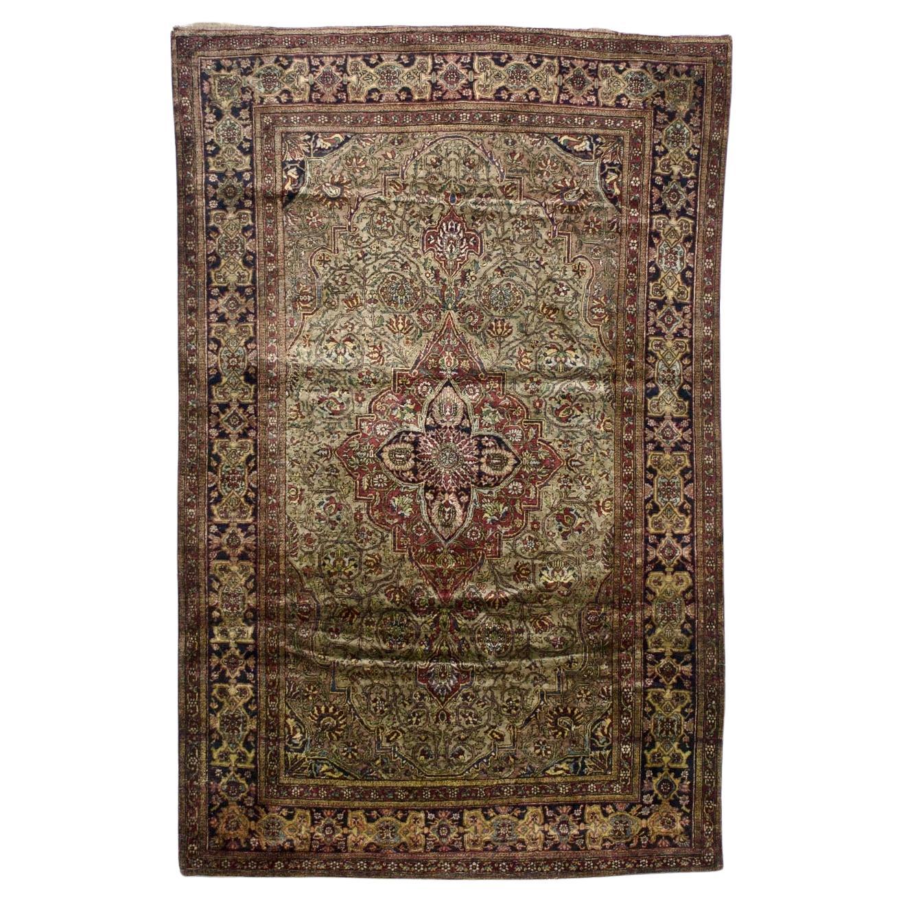 Estremamente  Tappeto persiano di seta Kashan tessuto da un maestro tessitore