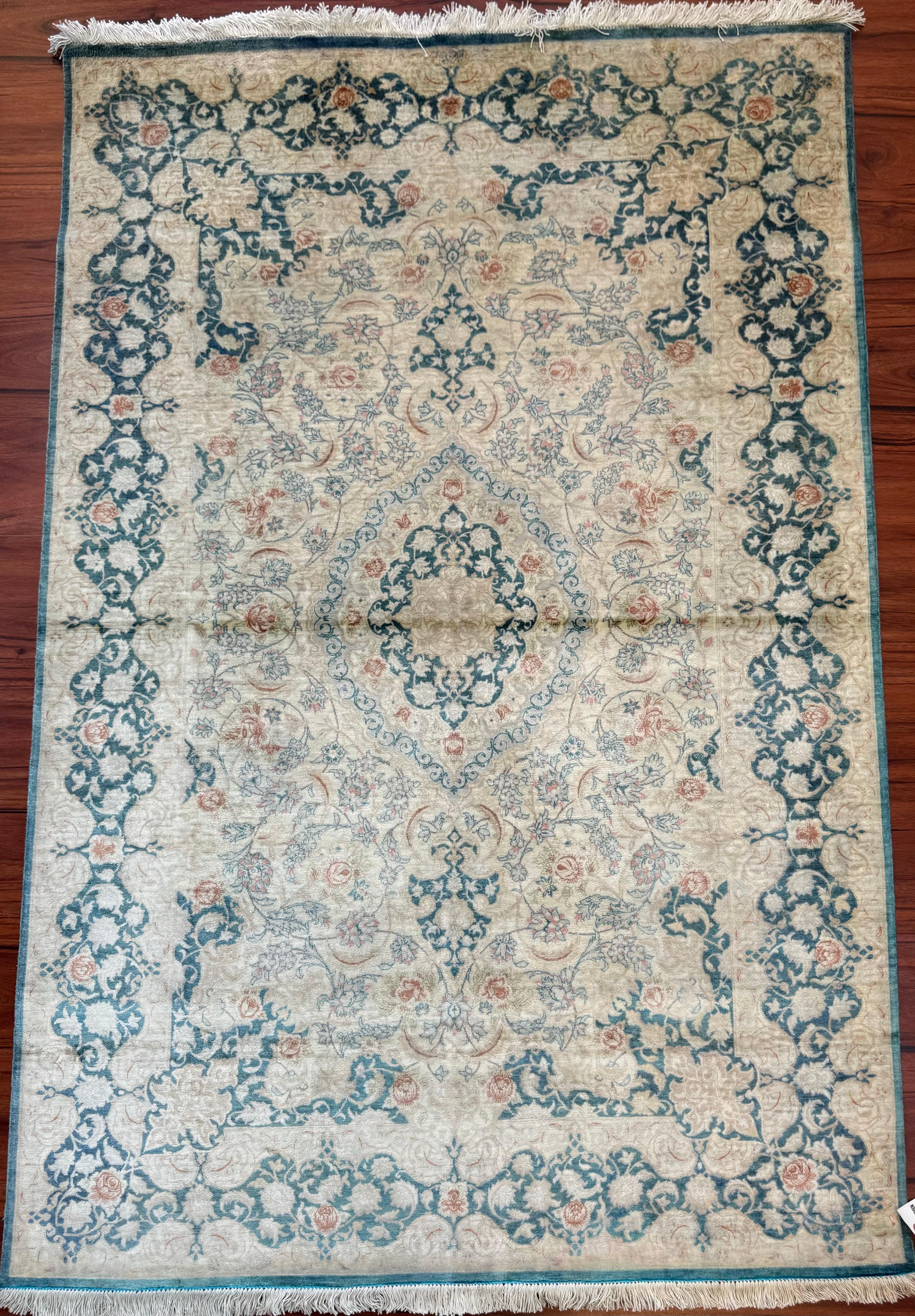 20th Century Extremely Fine Persian Silk Que Rug For Sale