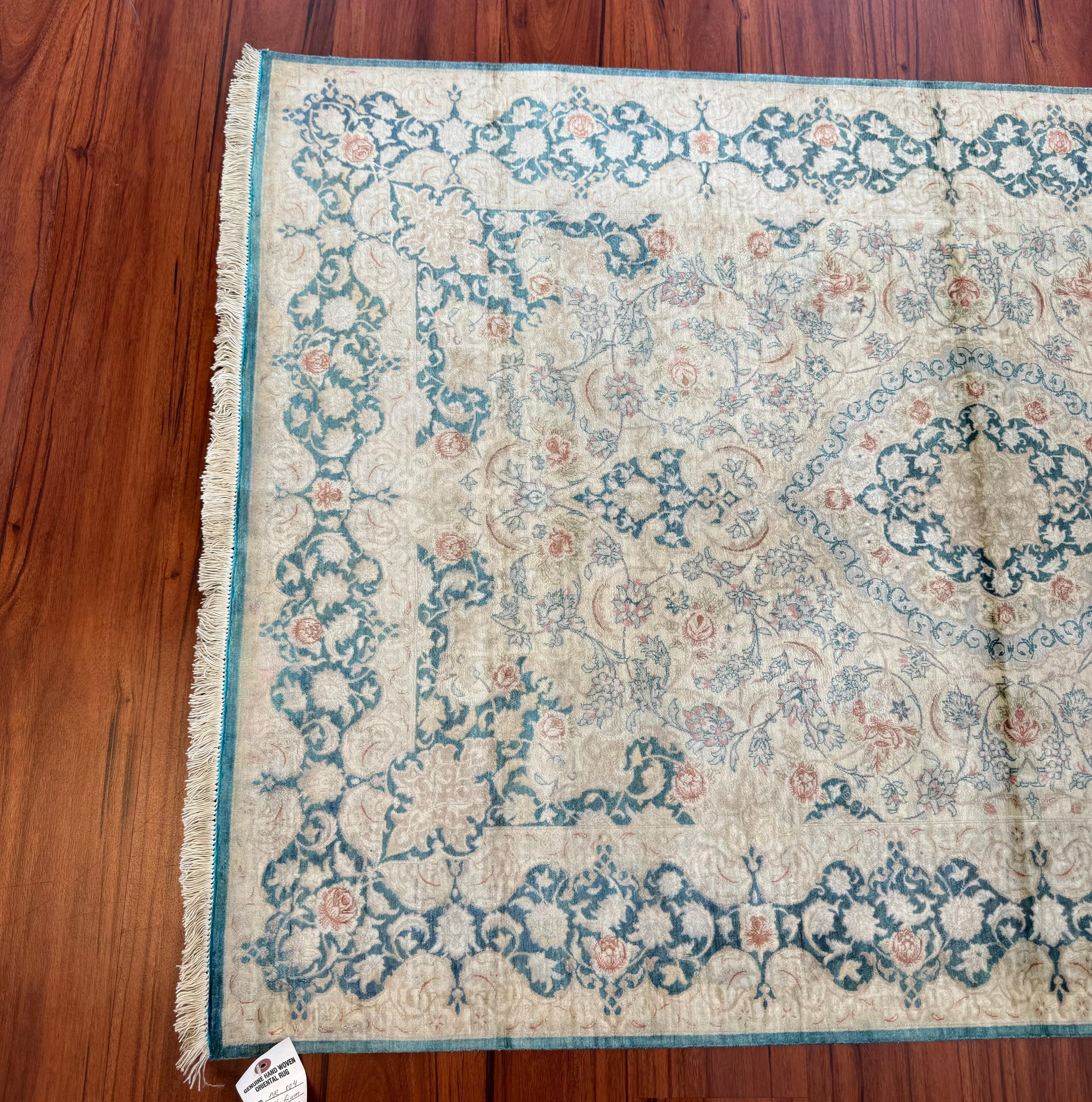 Extremely Fine Persian Silk Que Rug For Sale 1
