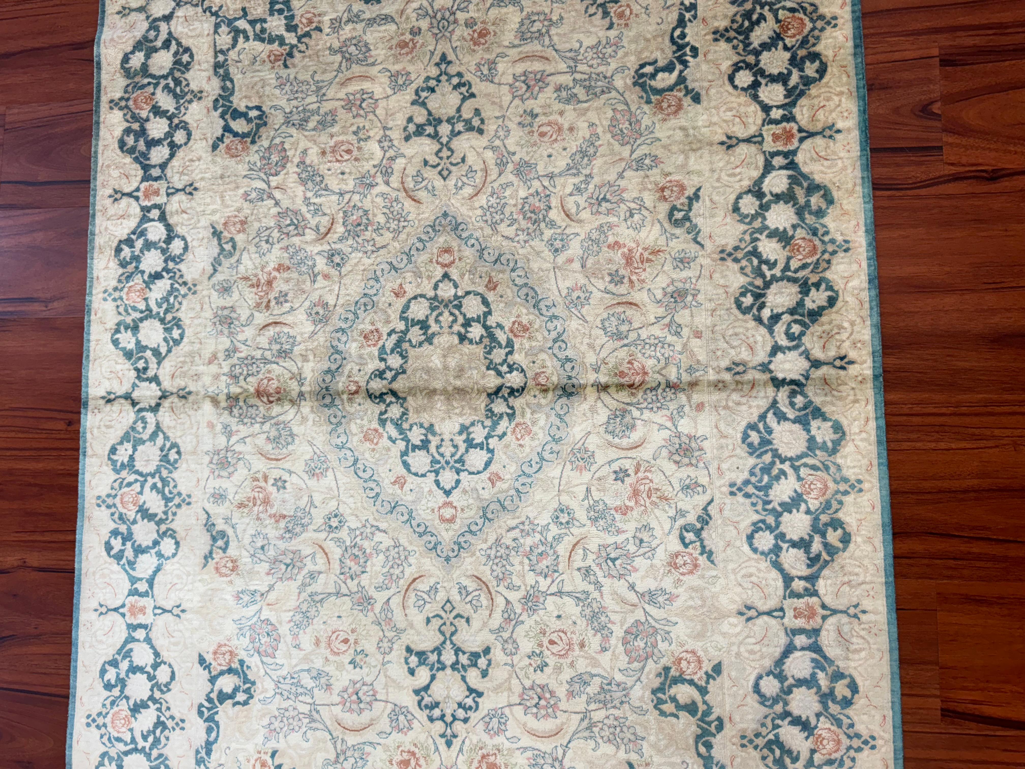 Extremely Fine Persian Silk Que Rug For Sale 2