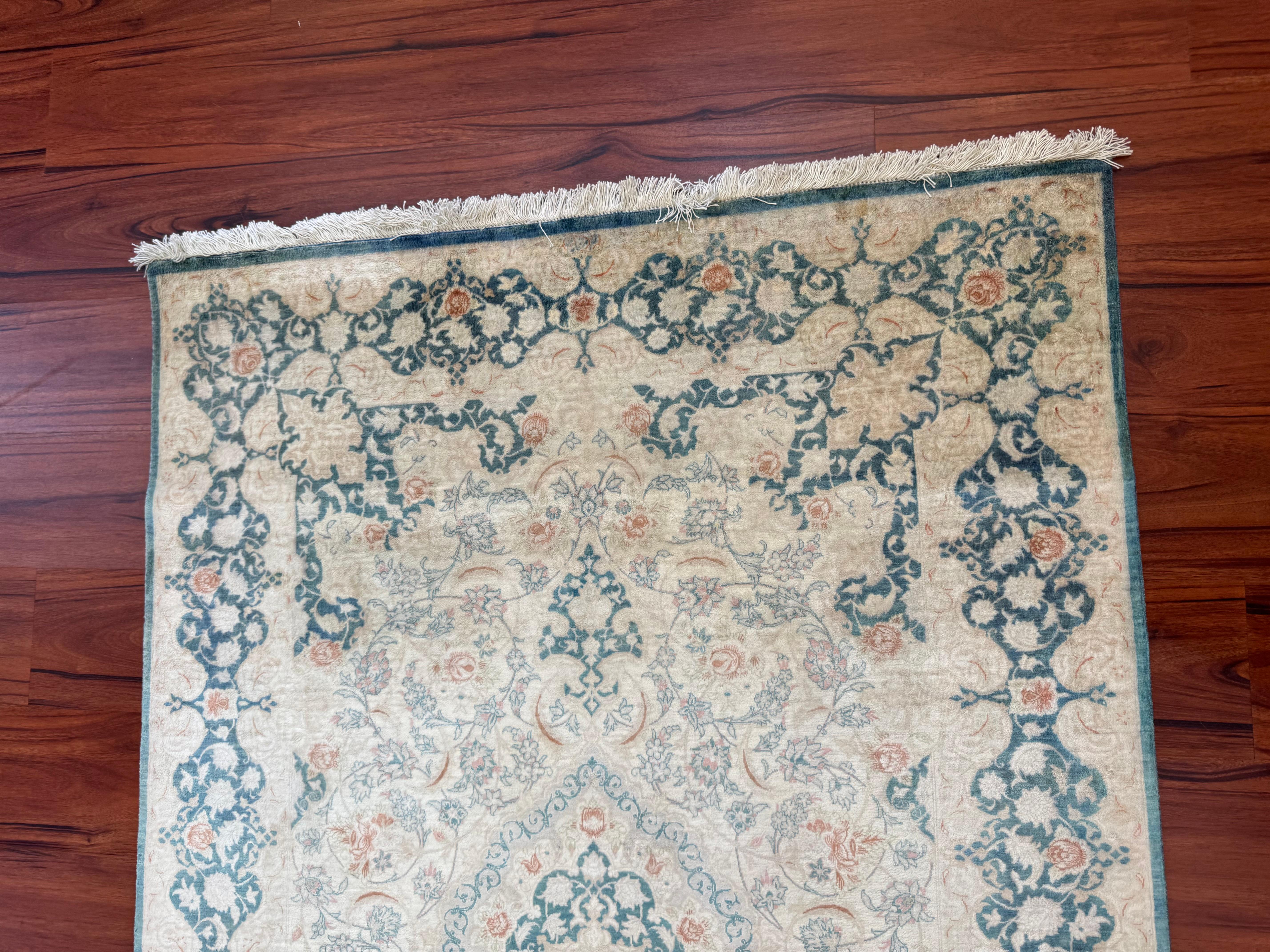 Extremely Fine Persian Silk Que Rug For Sale 3