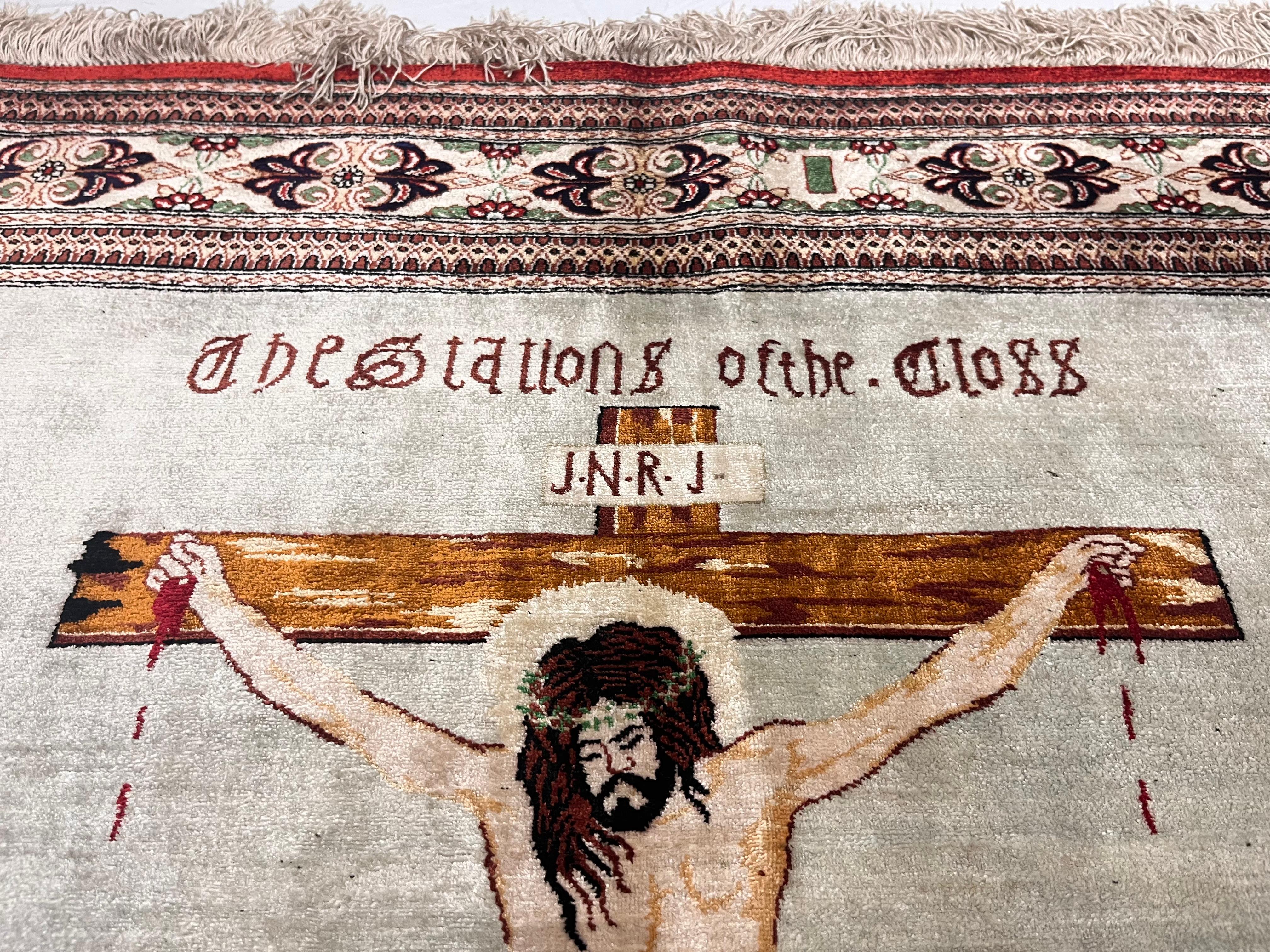 Extremely Fine Persian Silk Qum Pictorial with Jesus Christ 3’3