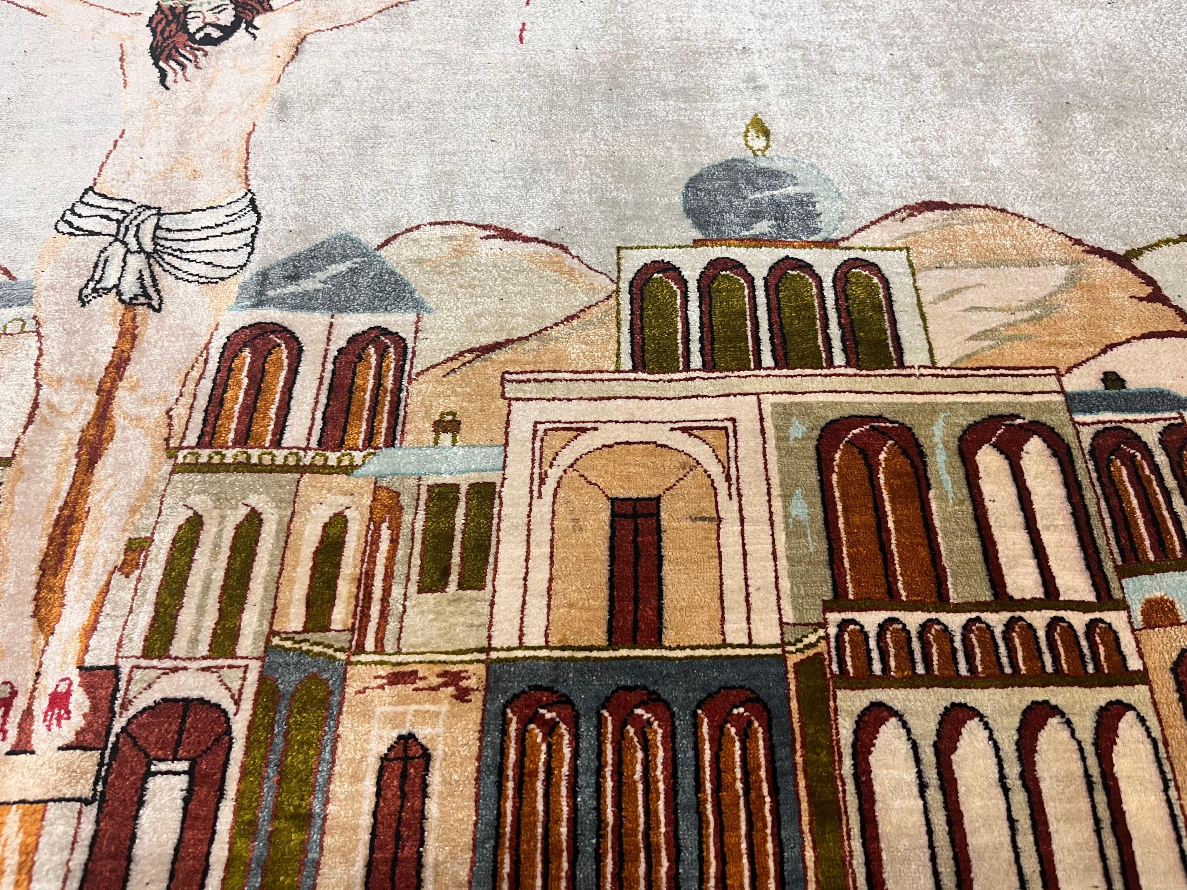 Extremely Fine Persian Silk Qum Pictorial with Jesus Christ 3’3
