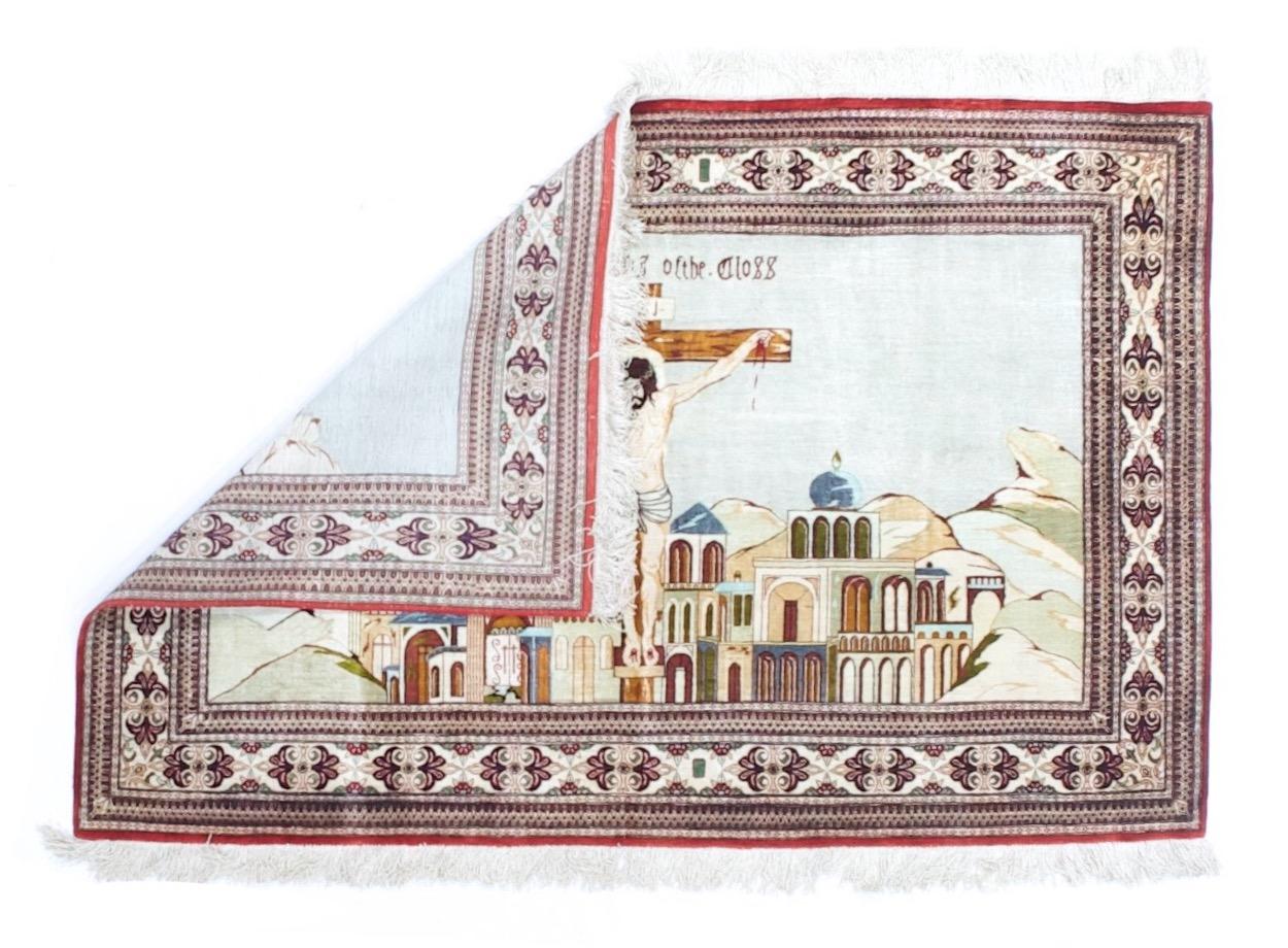 Extremely Fine Persian Silk Qum Pictorial with Jesus Christ 3’3