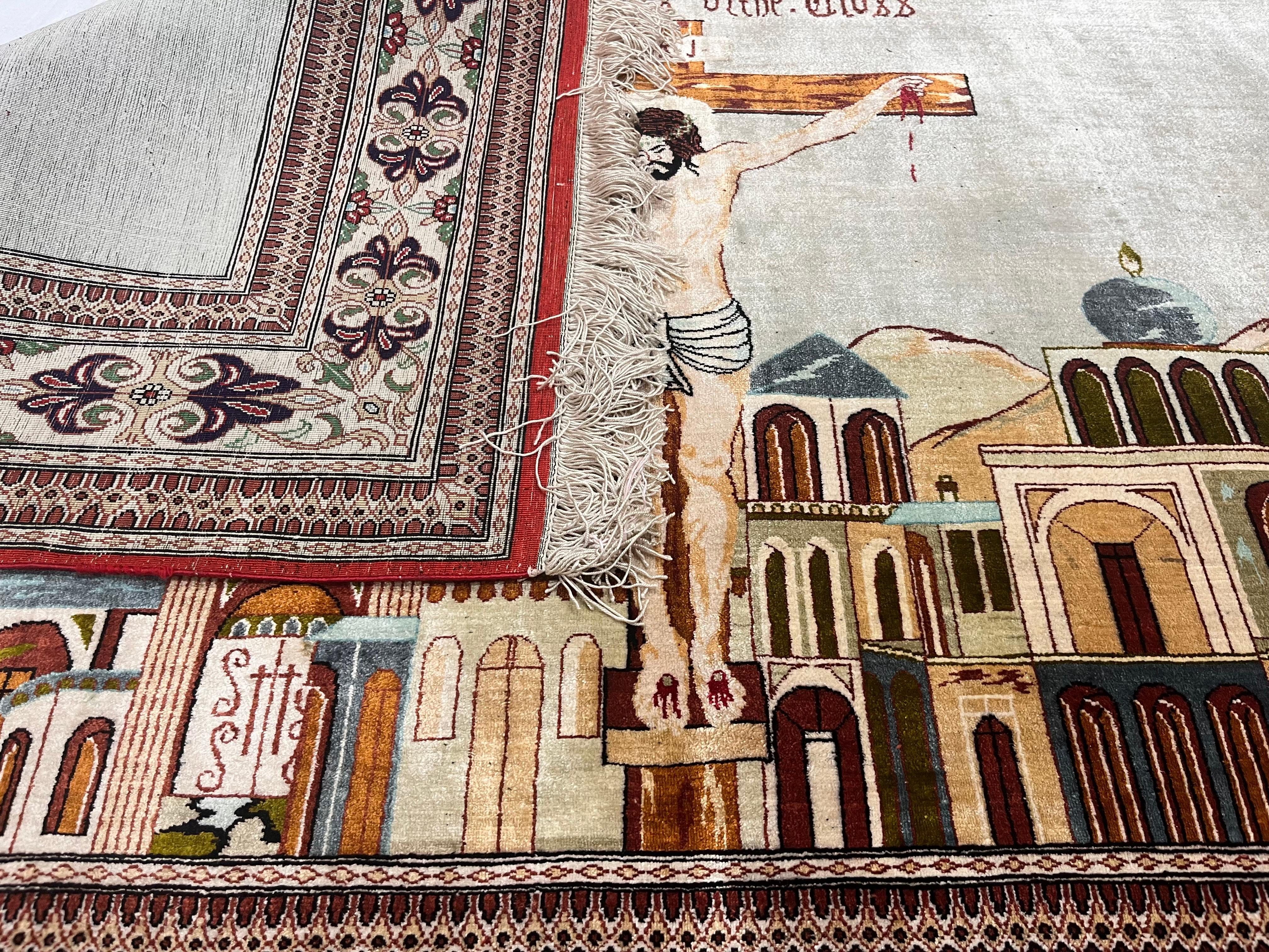 Extremely Fine Persian Silk Qum Pictorial with Jesus Christ 3’3