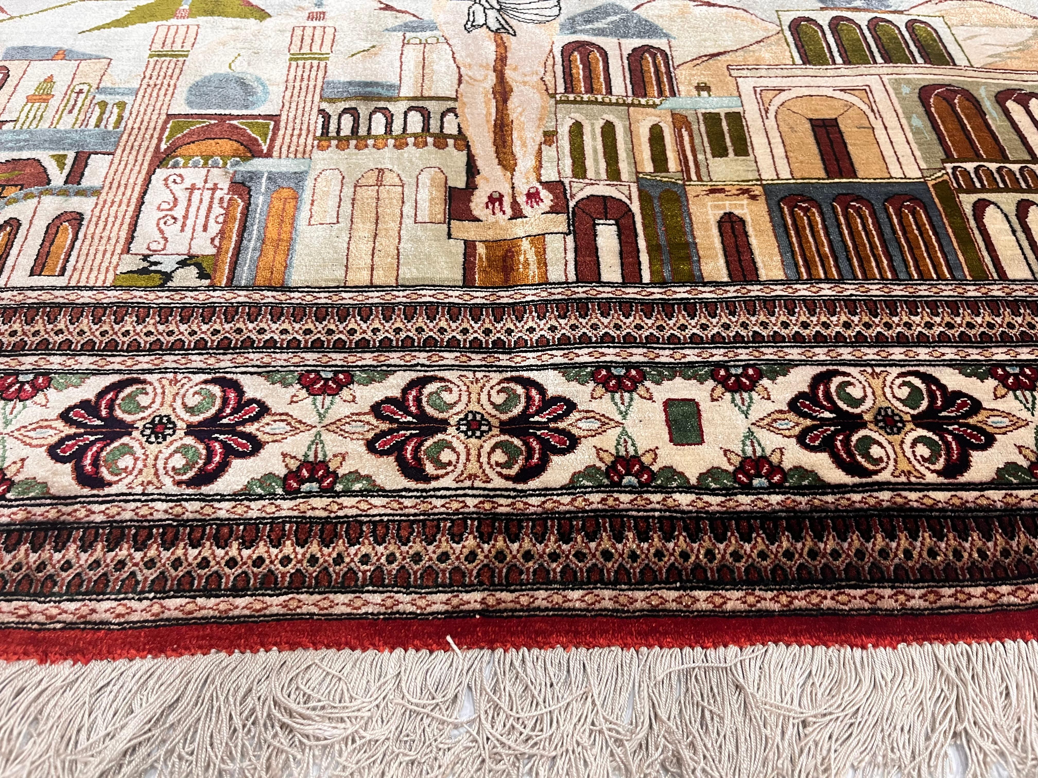 Extremely Fine Persian Silk Qum Pictorial with Jesus Christ 3’3