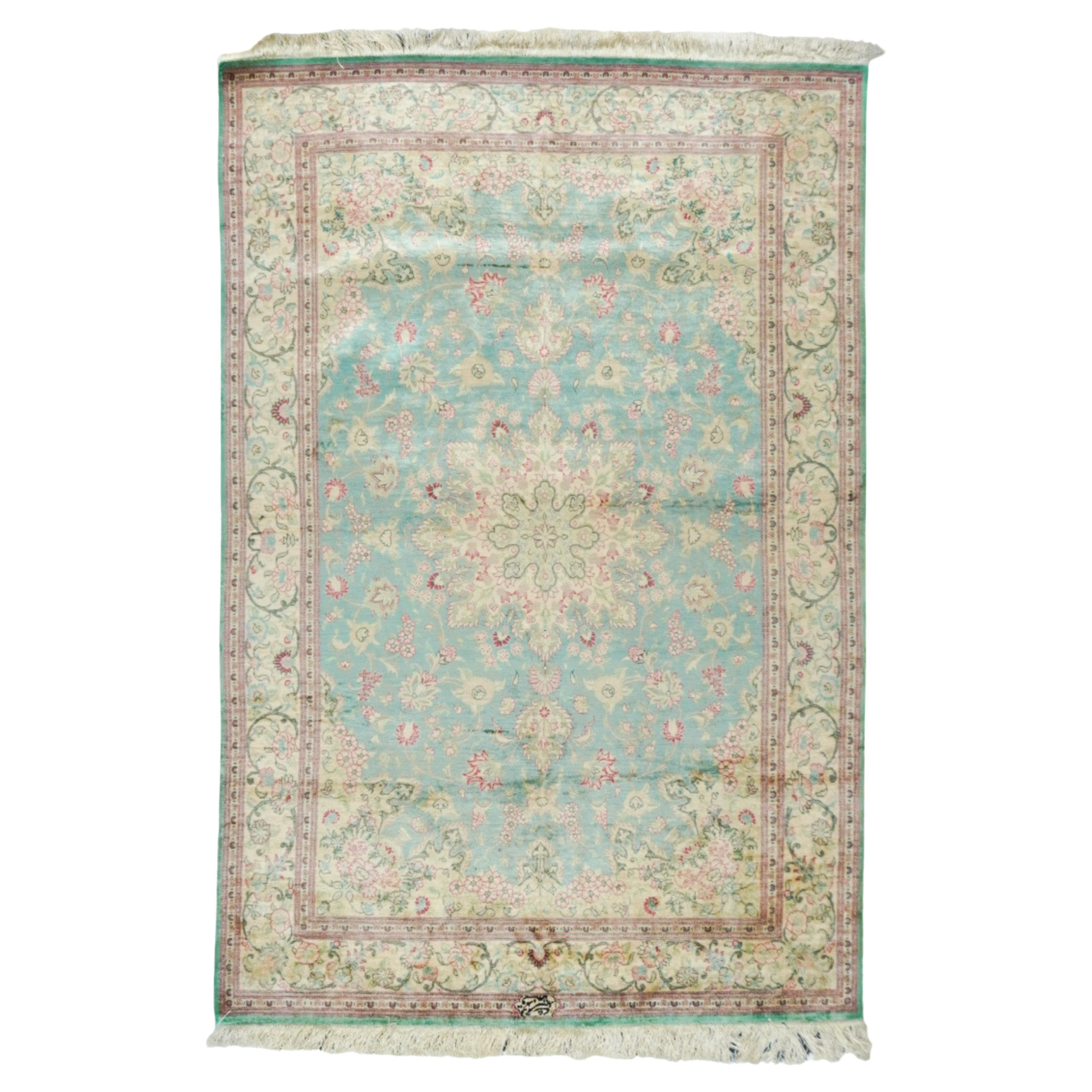 Tappeto Qum in seta persiana estremamente fine 4'3'' x 6'6''