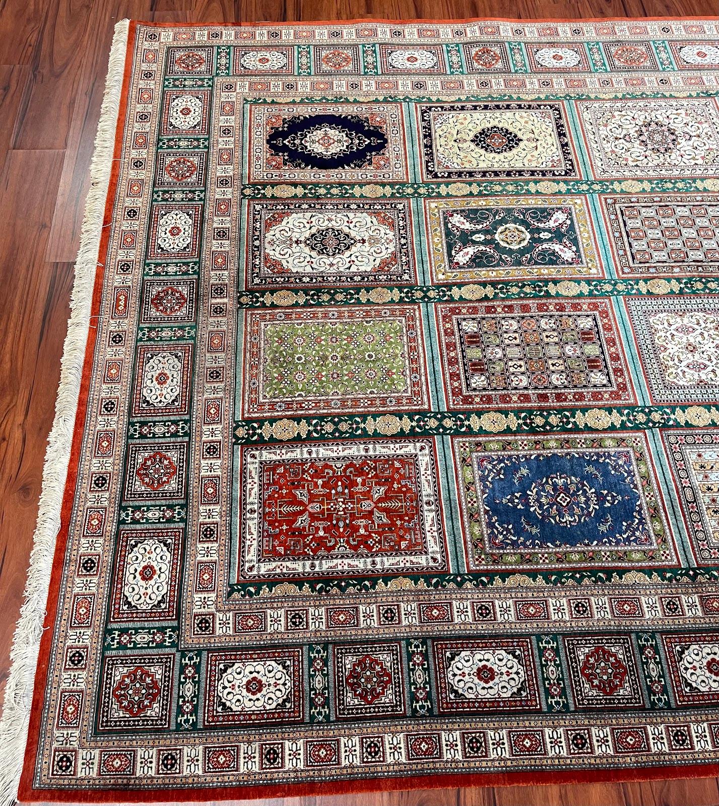This is a Persian Silk Qum rug originated from iran. The Material is 100% silk. The Dimensions are 6’8”X 9’8” ft. Condition of the item is Excellent. Circa (Date of manufacture) 20th century.