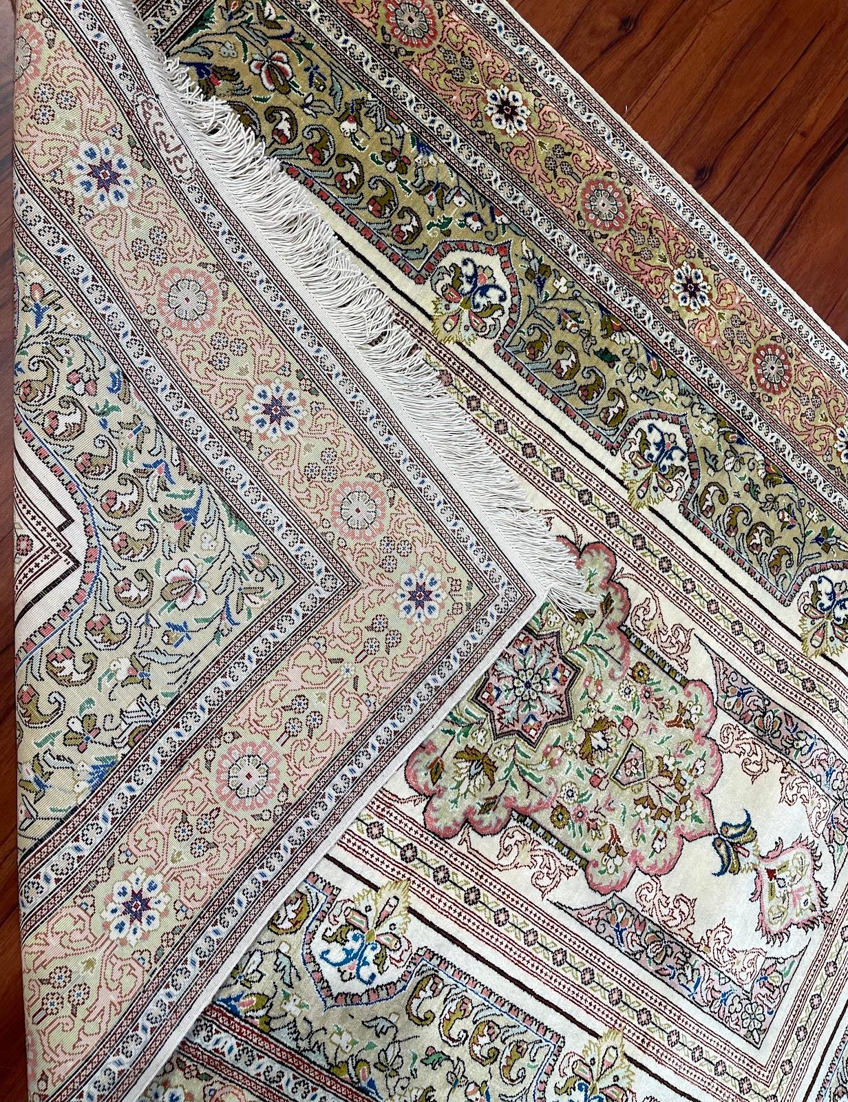 Hand-Knotted Extremely Fine Persian Silk Qum Rug/Carpet For Sale