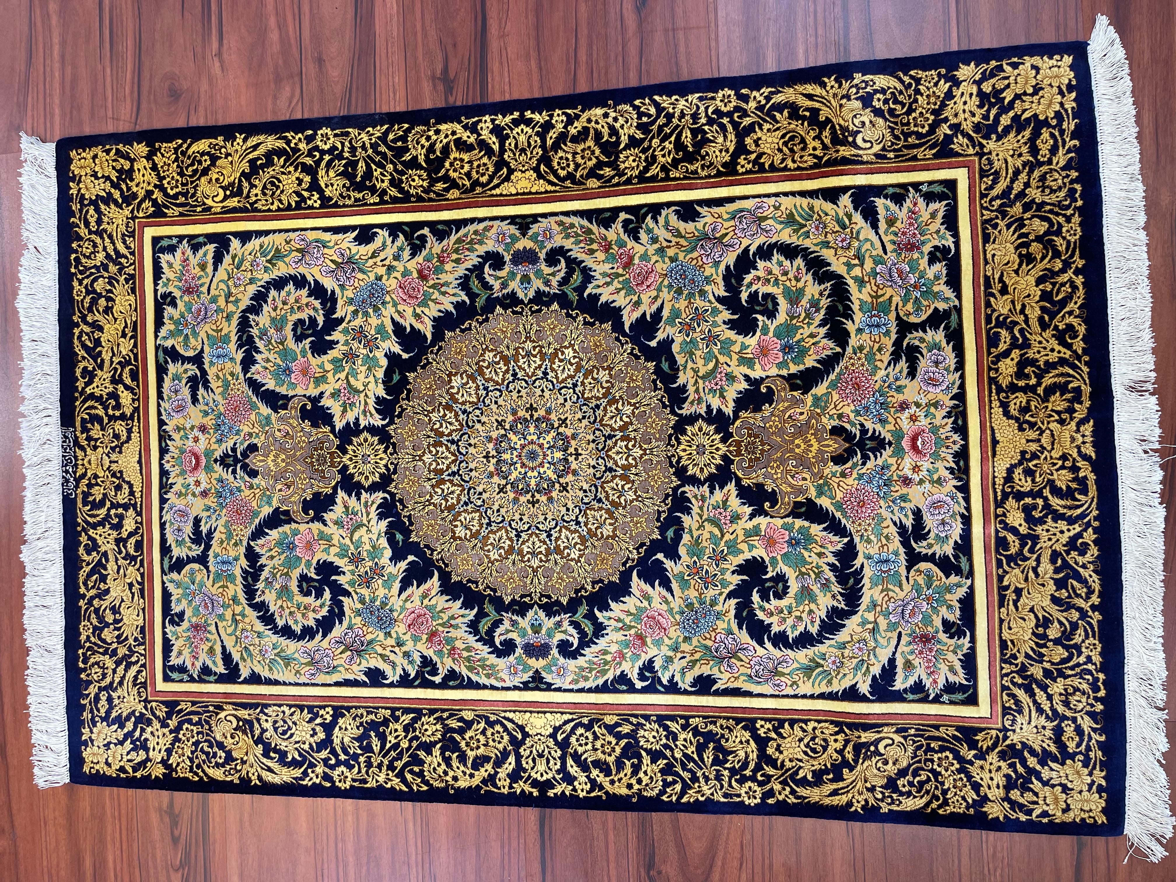 Extremely Fine Persian Silk Qum Rug For Sale 6