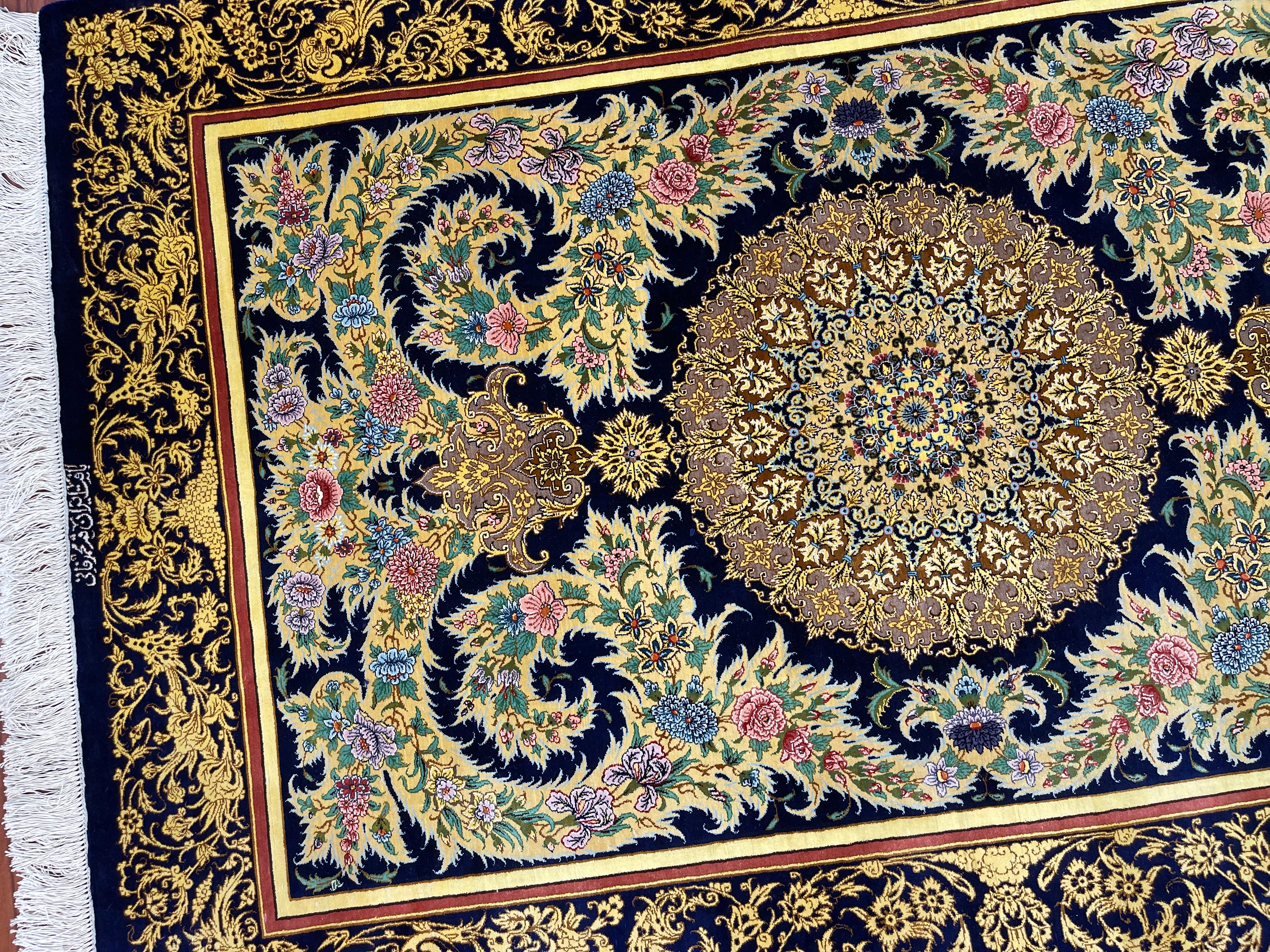 Extremely Fine Persian Silk Qum Rug For Sale 7