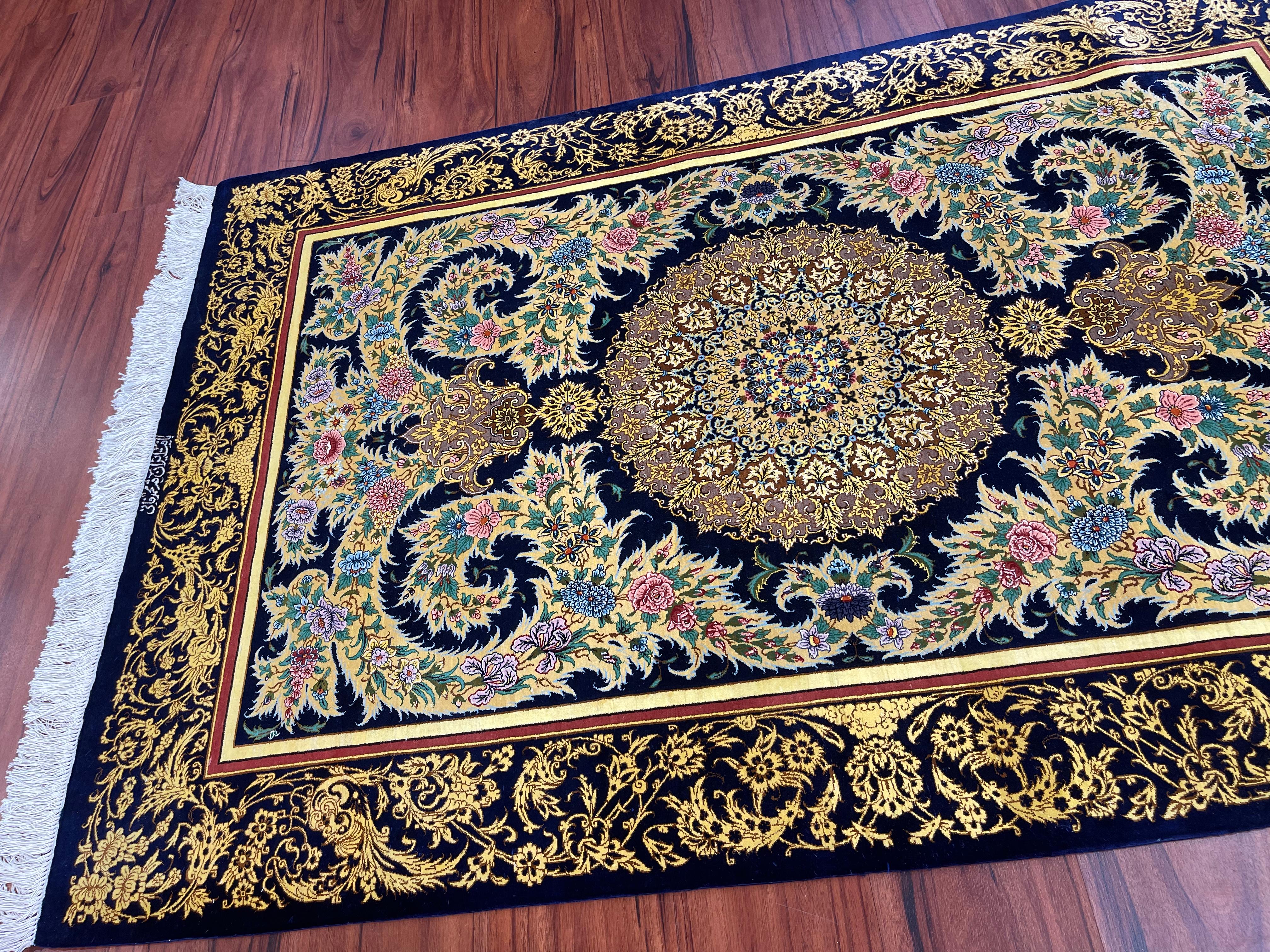 Extremely Fine Persian Silk Qum Rug For Sale 9