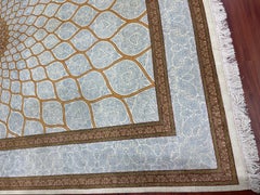 Extremely Fine Persian Qum Silk Rug (Gold Field Minimal Design) Signed Silk Rug