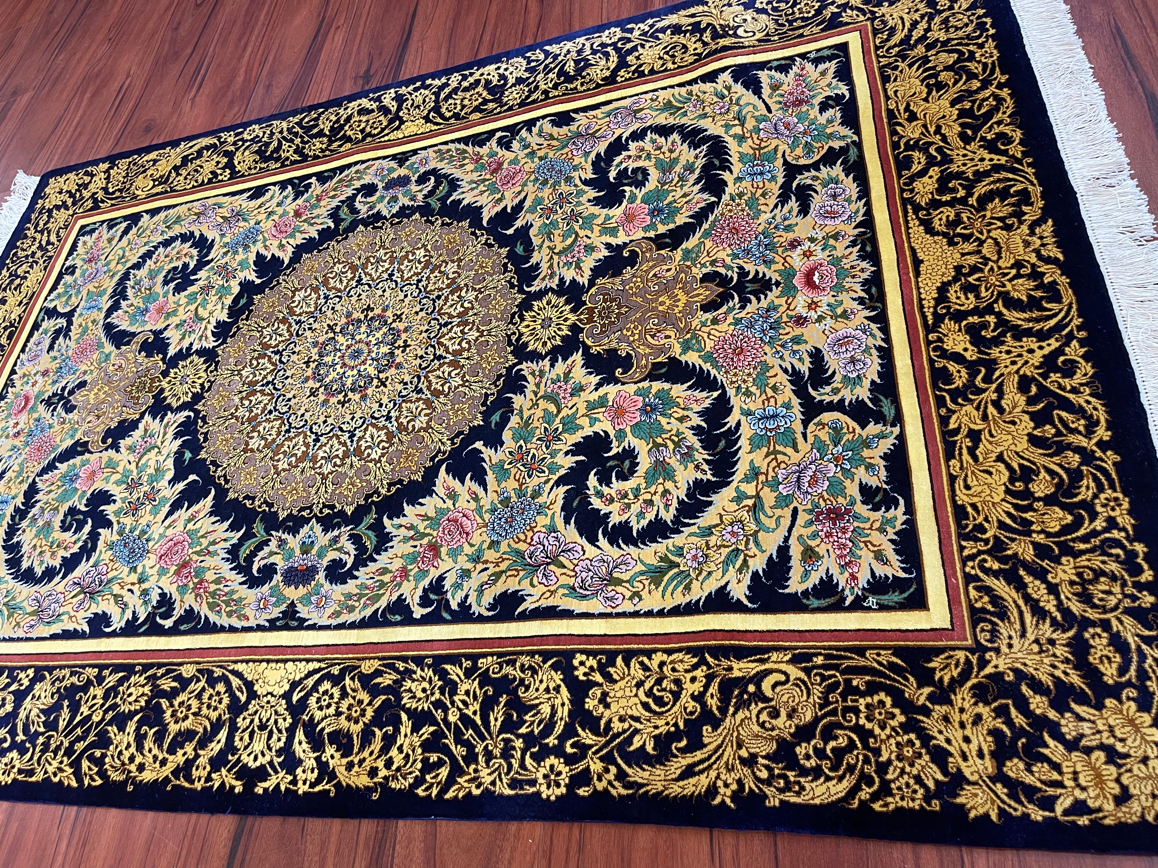Tabriz Extremely Fine Persian Silk Qum Rug For Sale