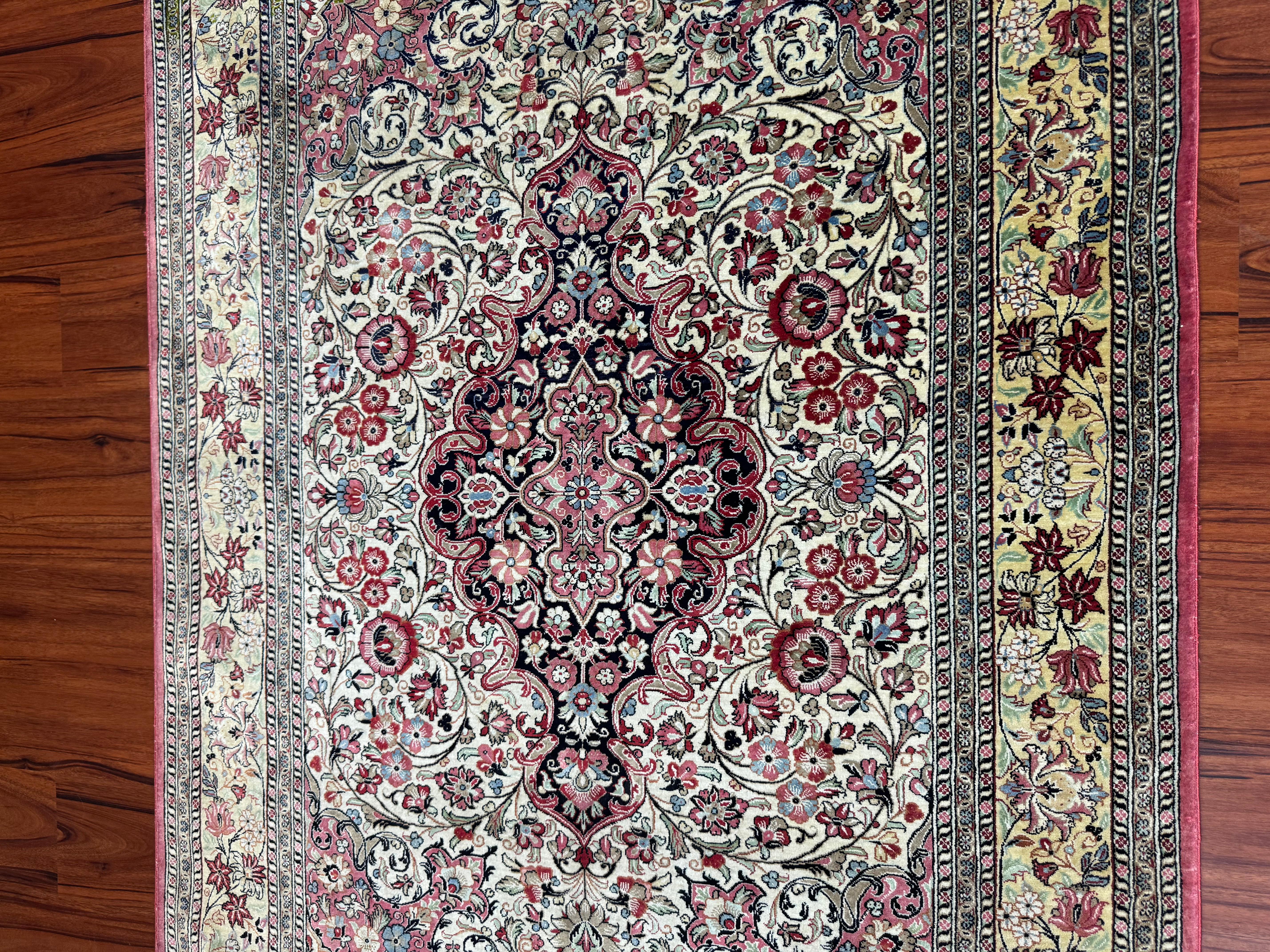 Hand-Woven Extremely Fine Persian Silk Qum Rug For Sale