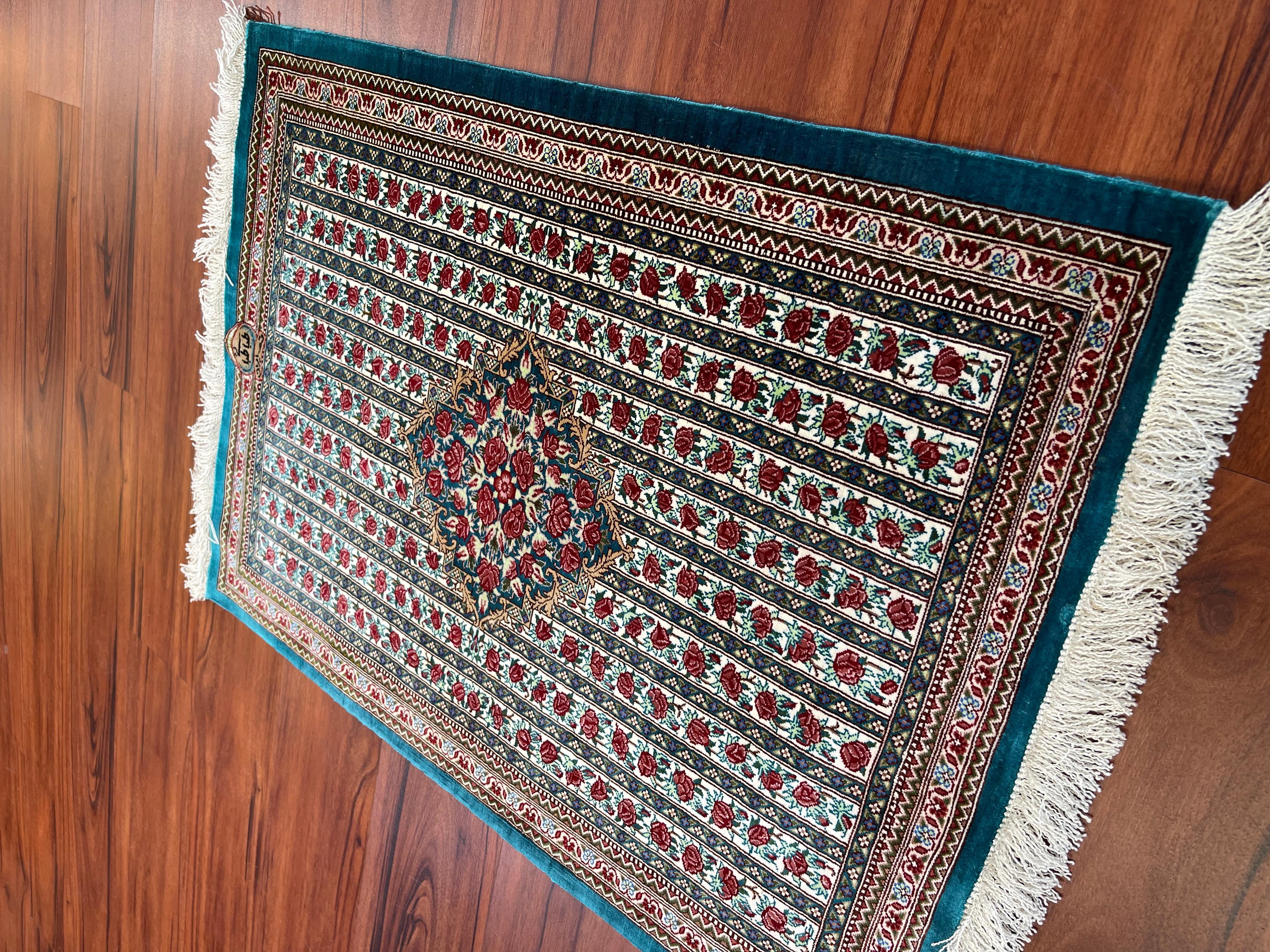 Asian Extremely Fine Persian Silk Qum Rug For Sale
