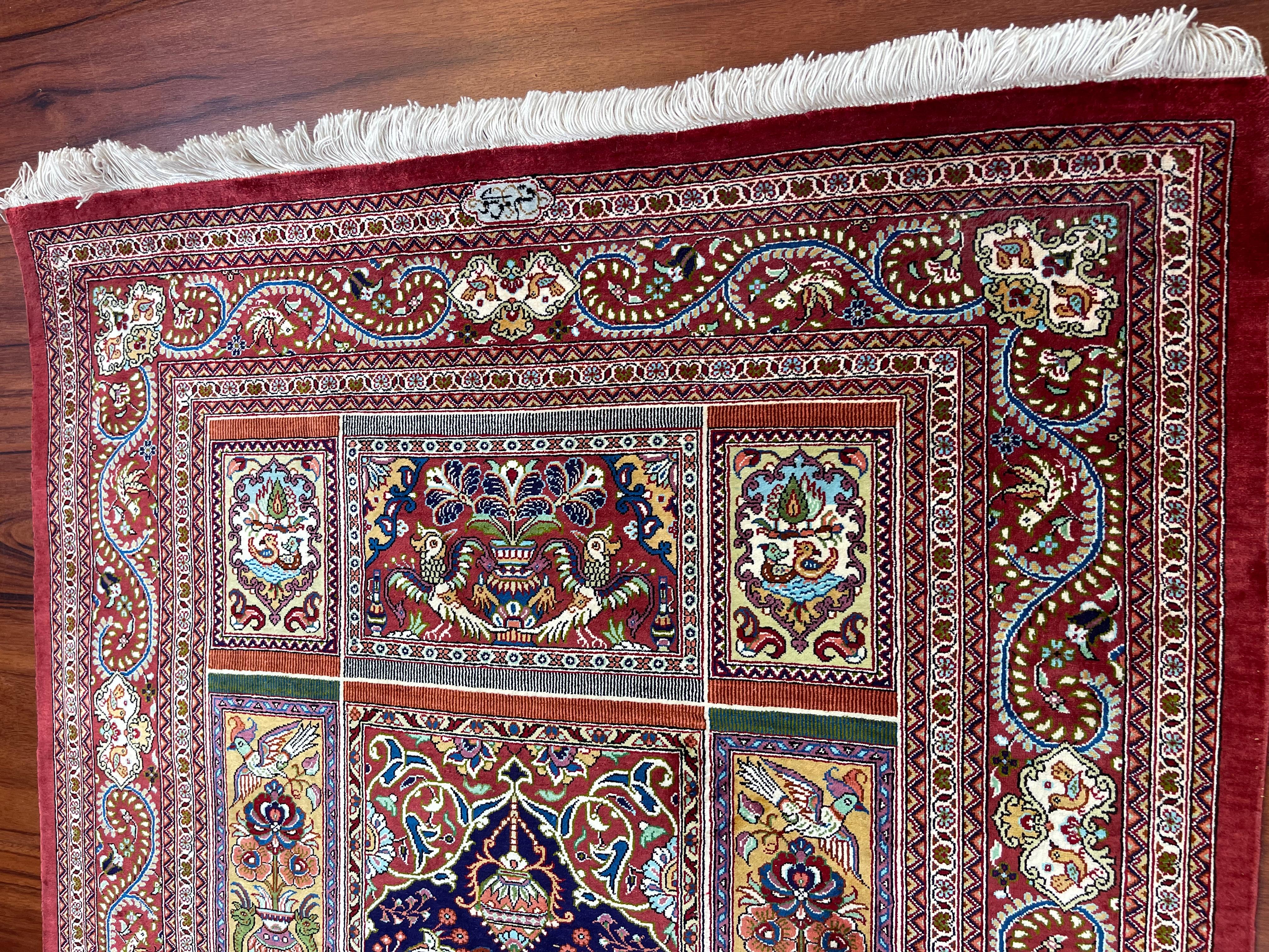 Hand-Knotted Extremely Fine Persian Silk Qum Rug  For Sale