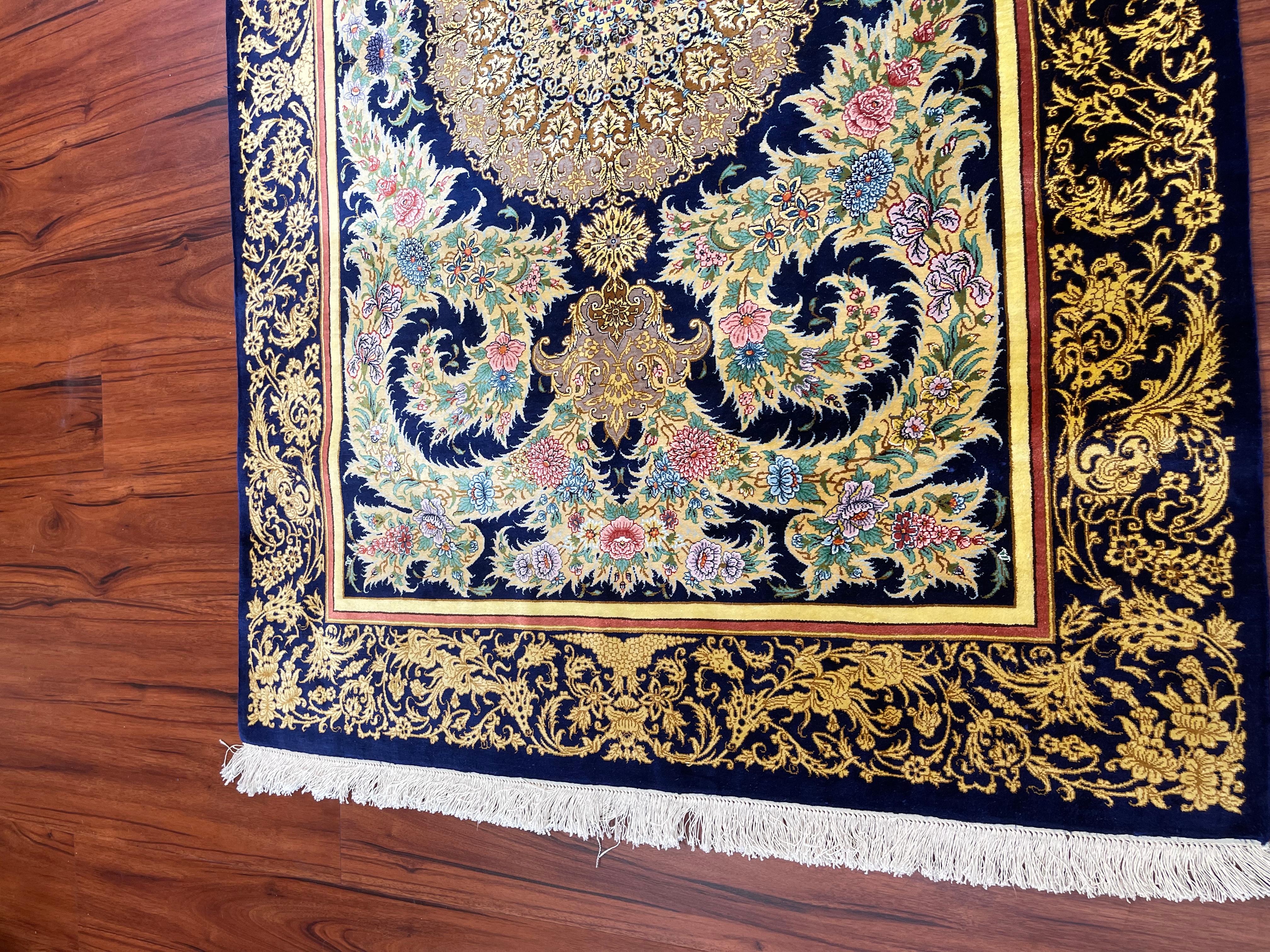 Extremely Fine Persian Silk Qum Rug For Sale 1