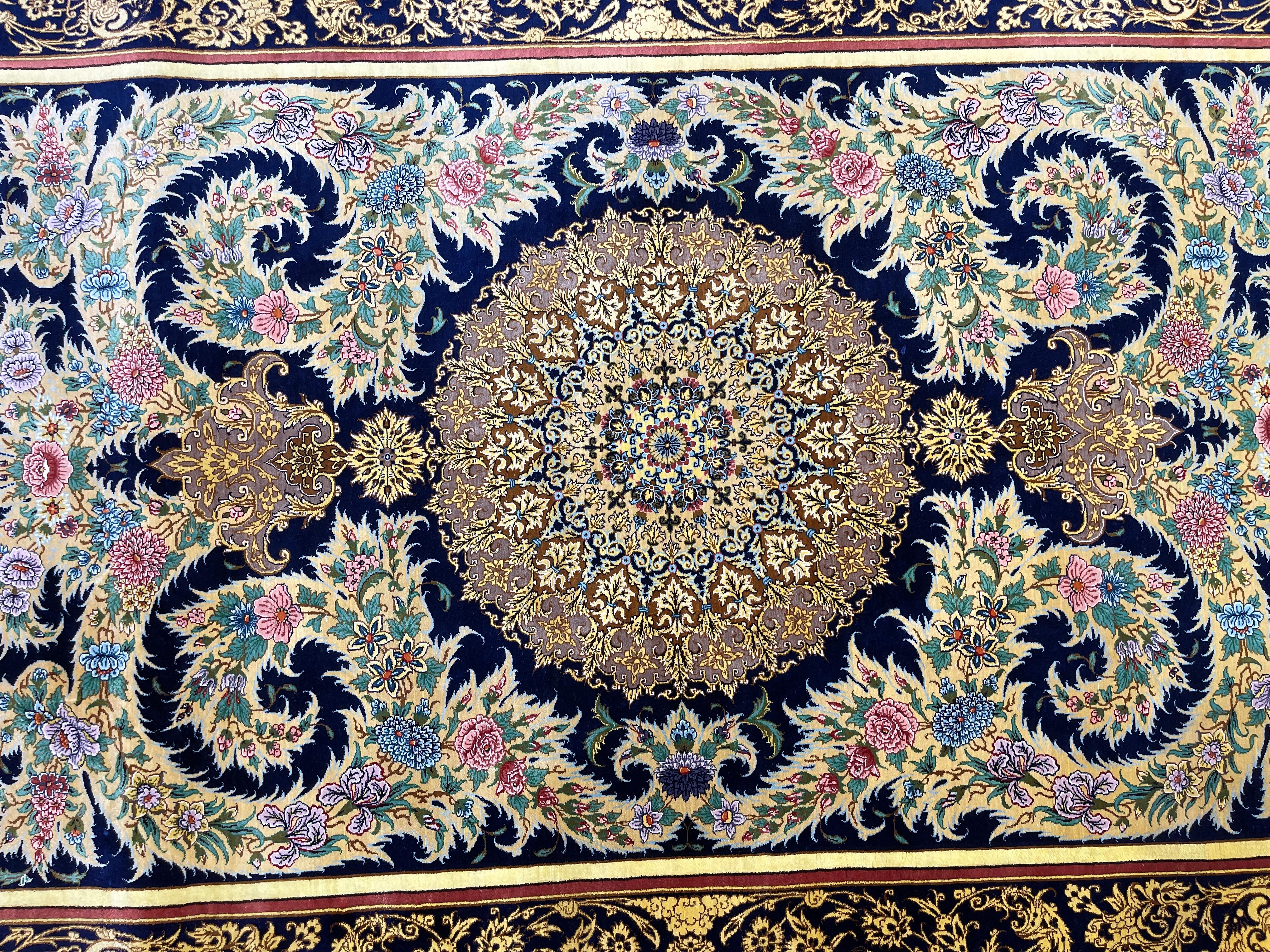 Extremely Fine Persian Silk Qum Rug For Sale 2
