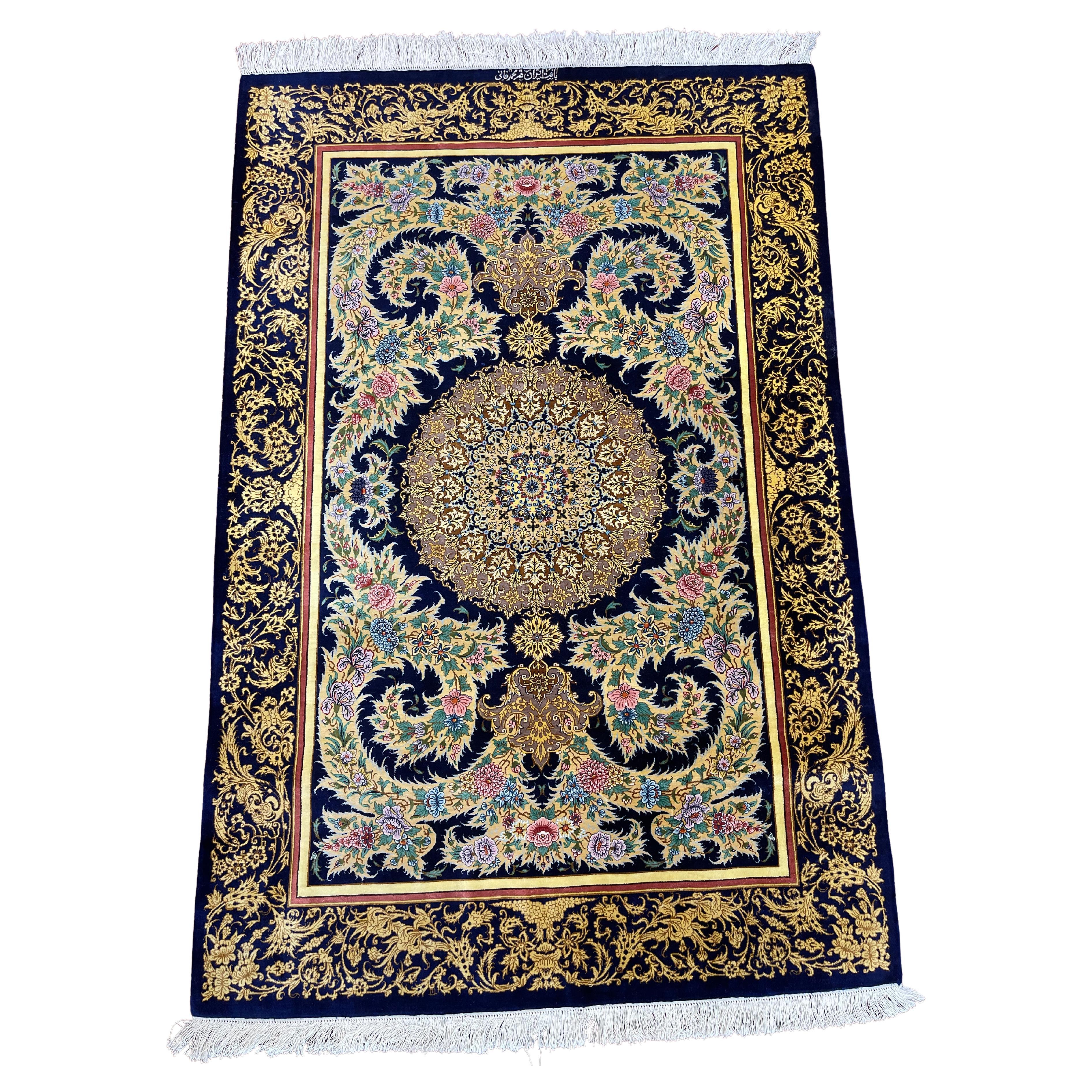 Extremely Fine Persian Silk Qum Rug For Sale