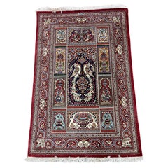 Retro Extremely Fine Persian Silk Qum Rug 