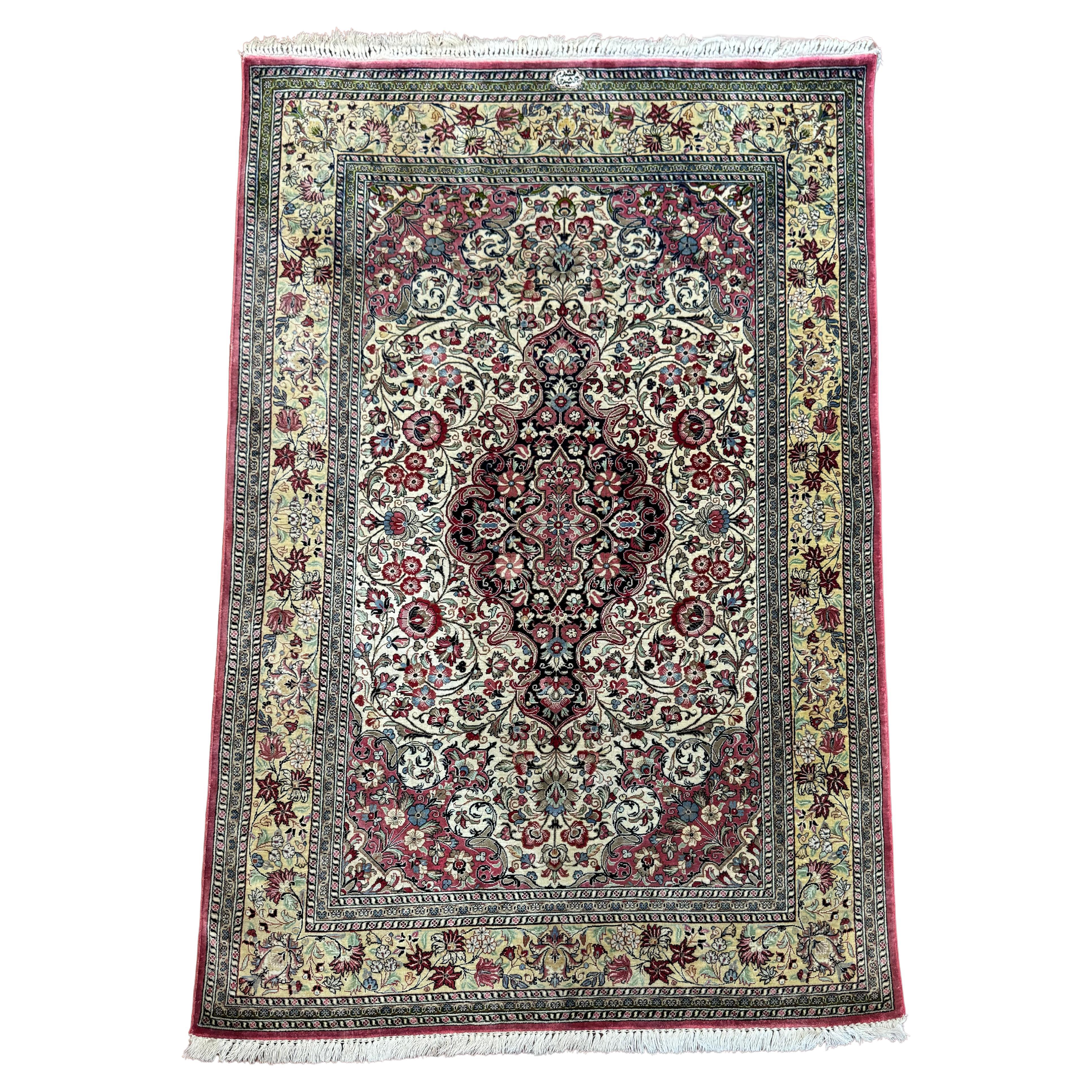 Extremely Fine Persian Silk Qum Rug For Sale