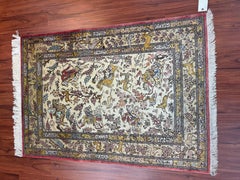 Extremely Fine Persian Silk Qum Rug Hunting Design