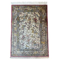 Extremely Fine Persian Silk Qum Rug Hunting Design