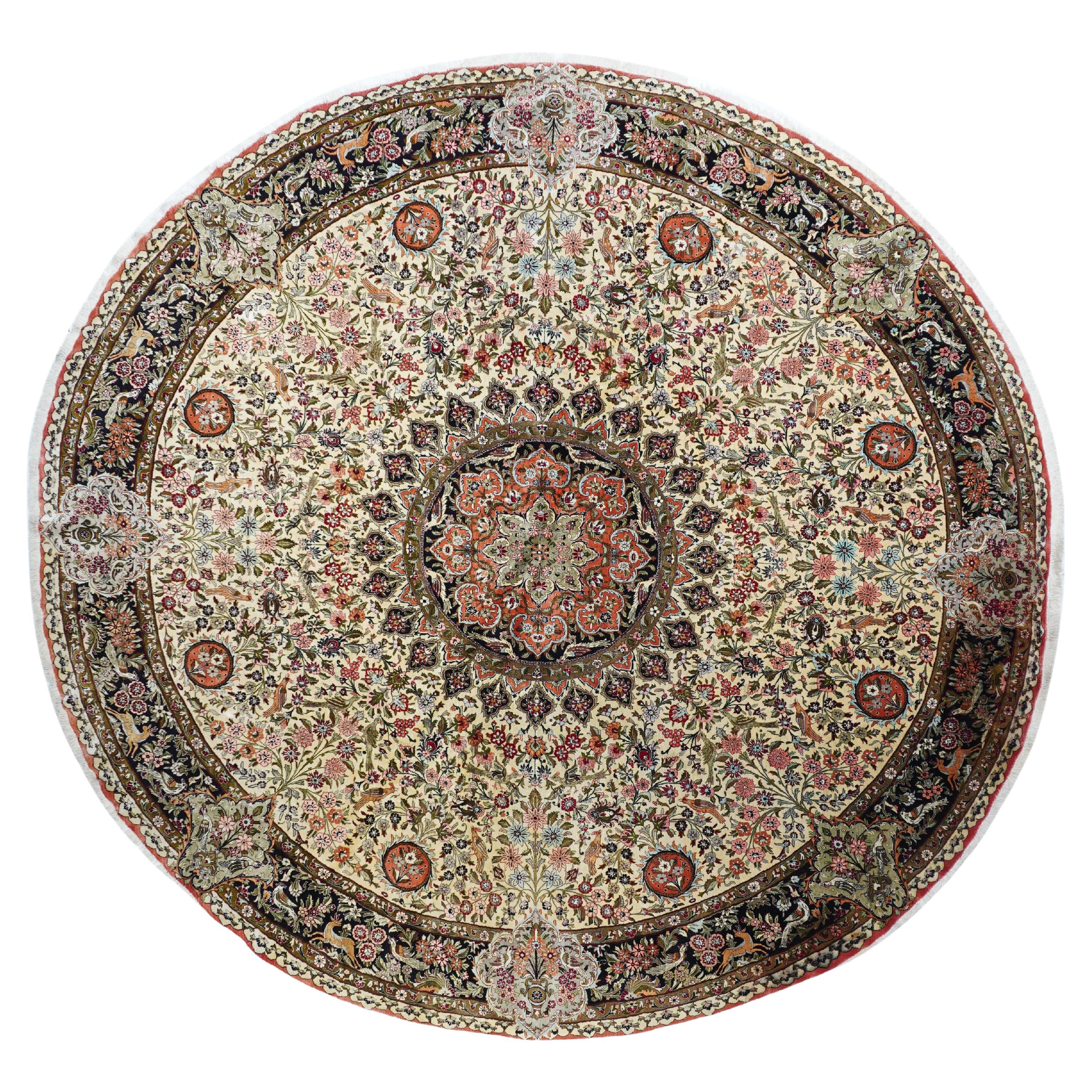 Extremely Fine Persian Ssilk Qum Vintage Rug 10’0" x 10'0"