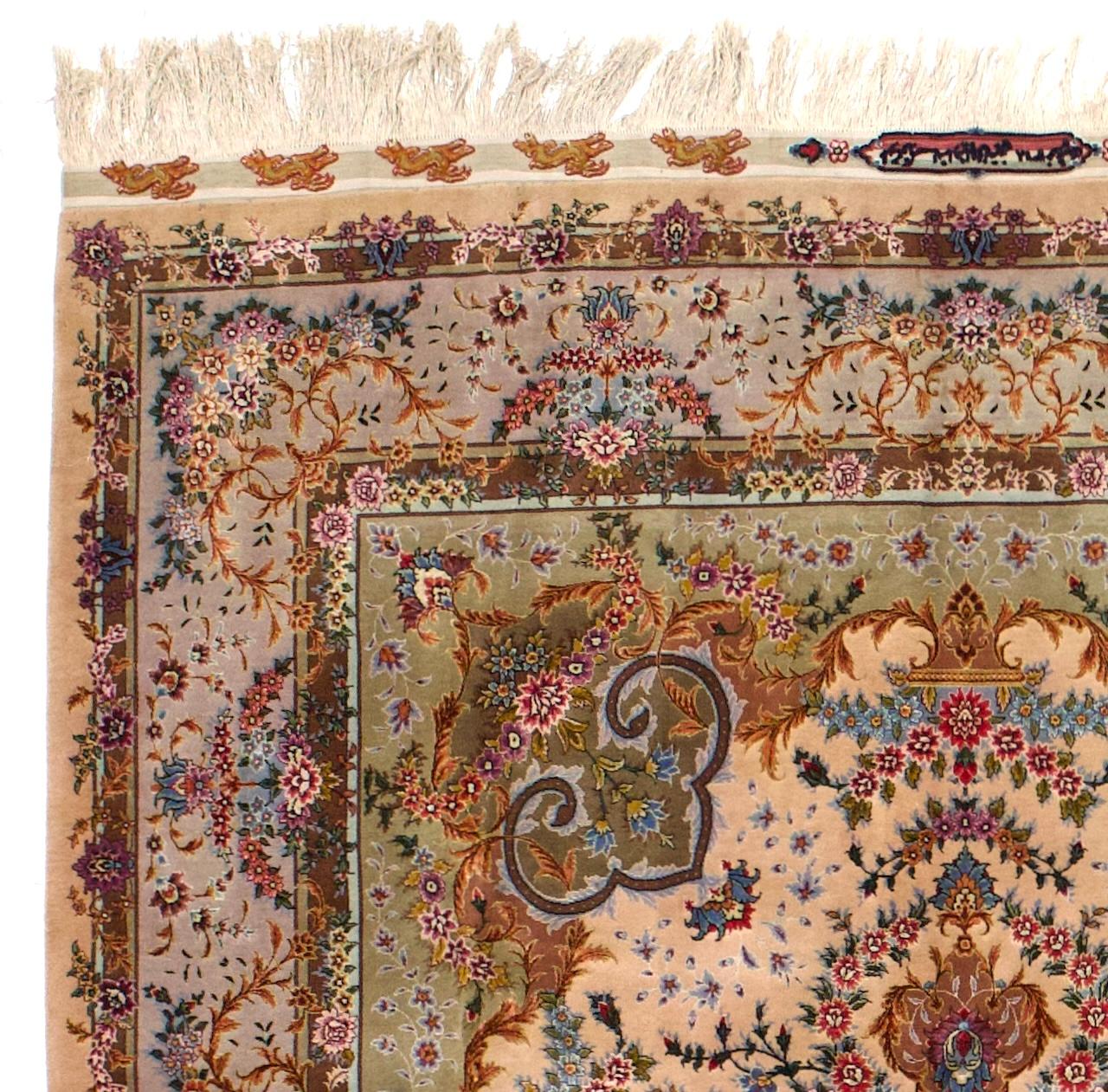Wool Extremely Fine Persian Tabriz Signed by Master Weaver Rug 6'5